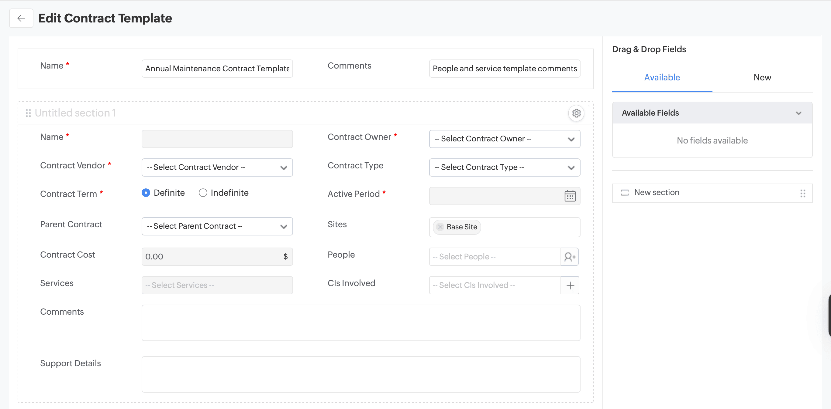 Contract template configuration