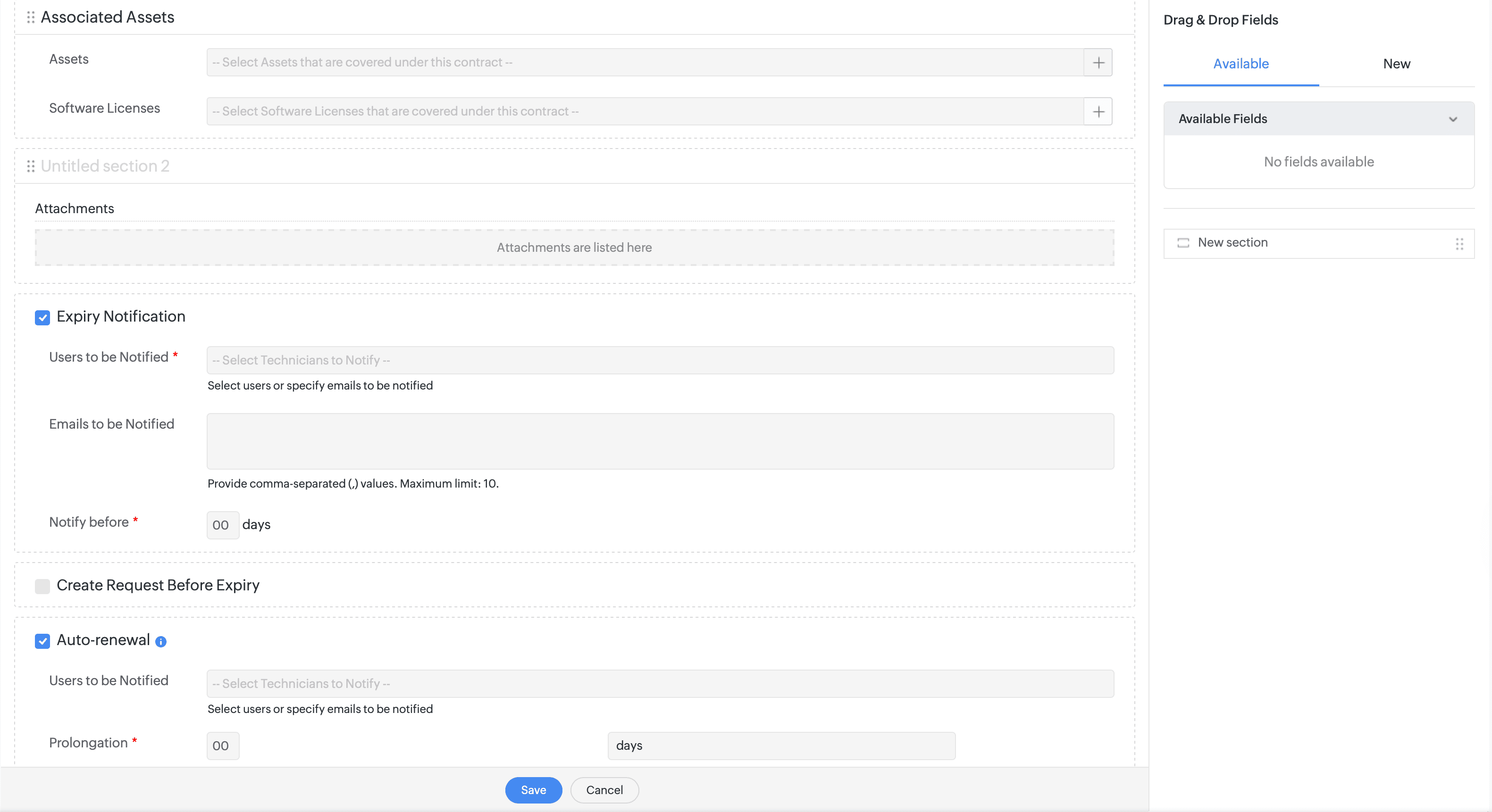 Contract template expiry and renewal settings