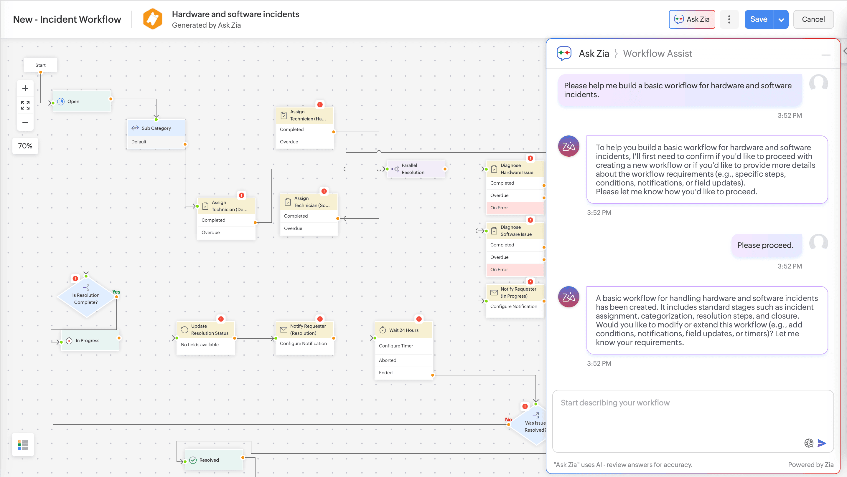Generative AI workflow assist helps creating IT workflows