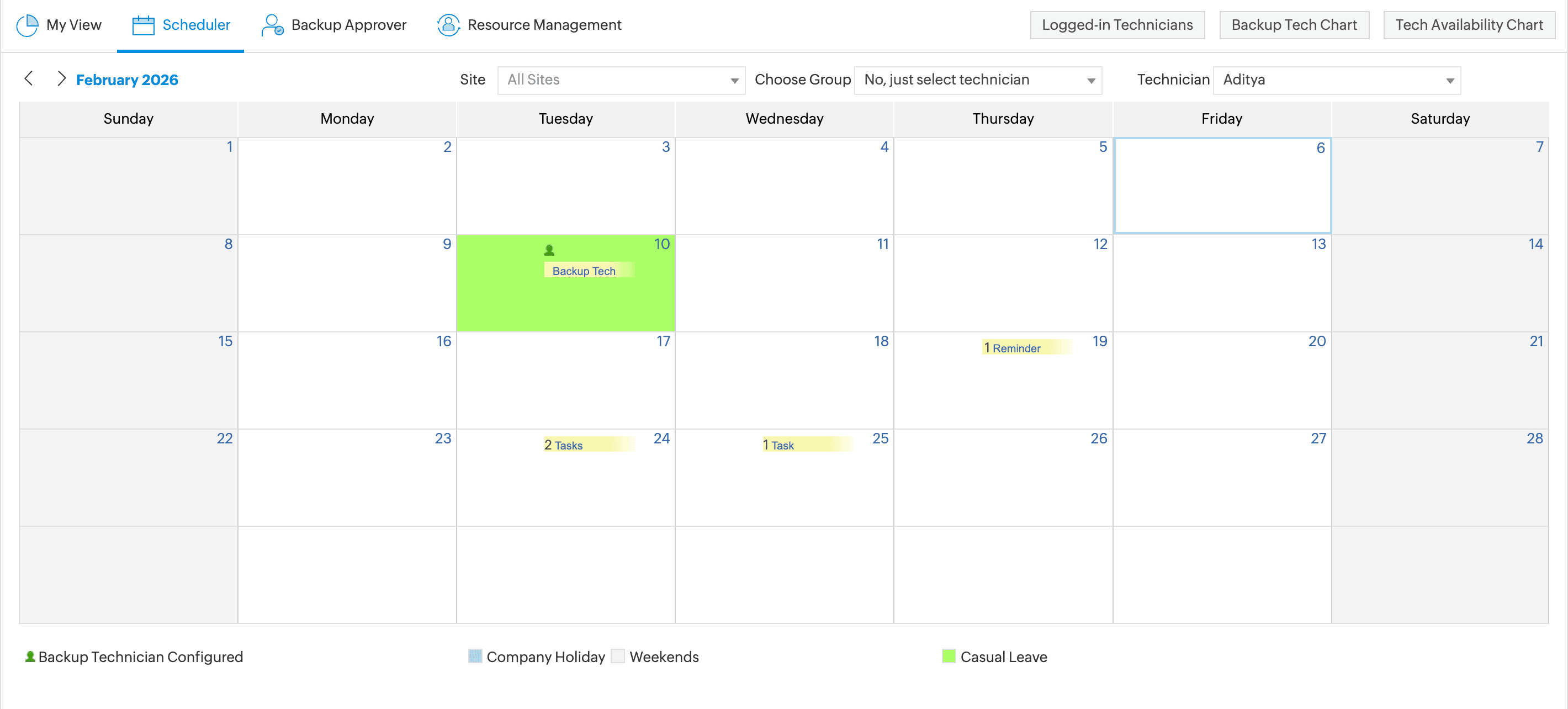 Monitor technician availability with MSP service desk scheduler