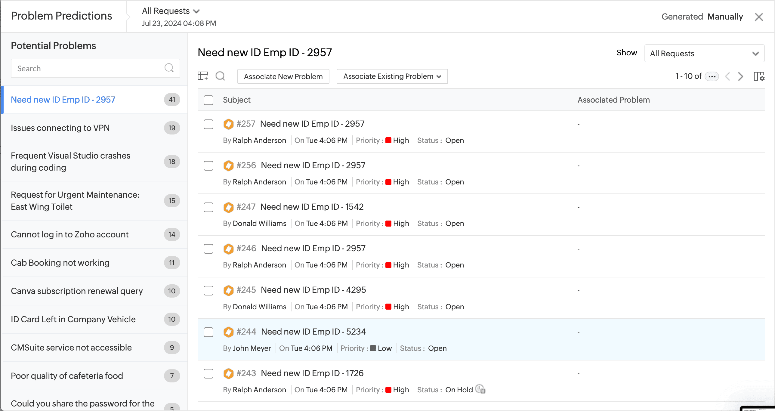Problem prediction with predictive intelligence in ServiceDesk Plus MSP