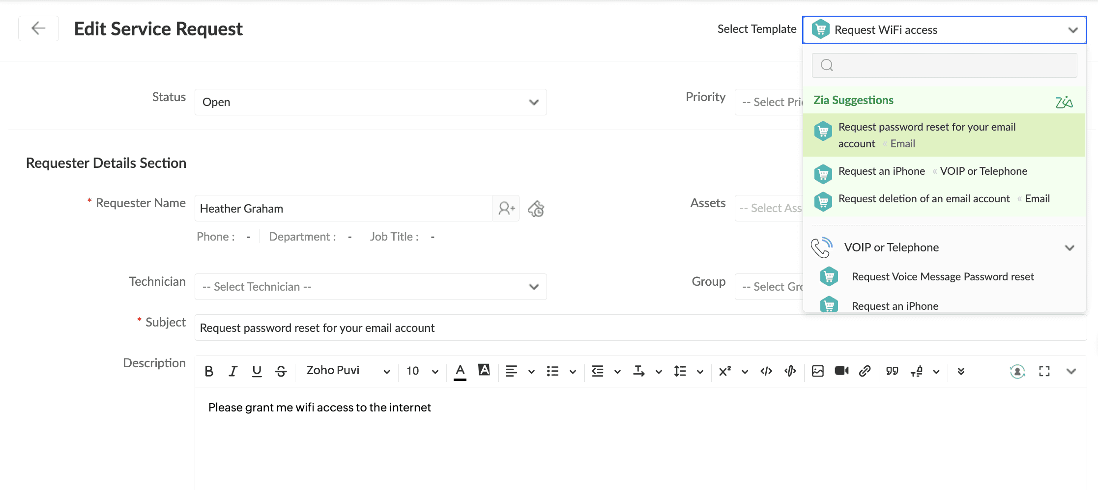 Zia AI template prediction for PSA software