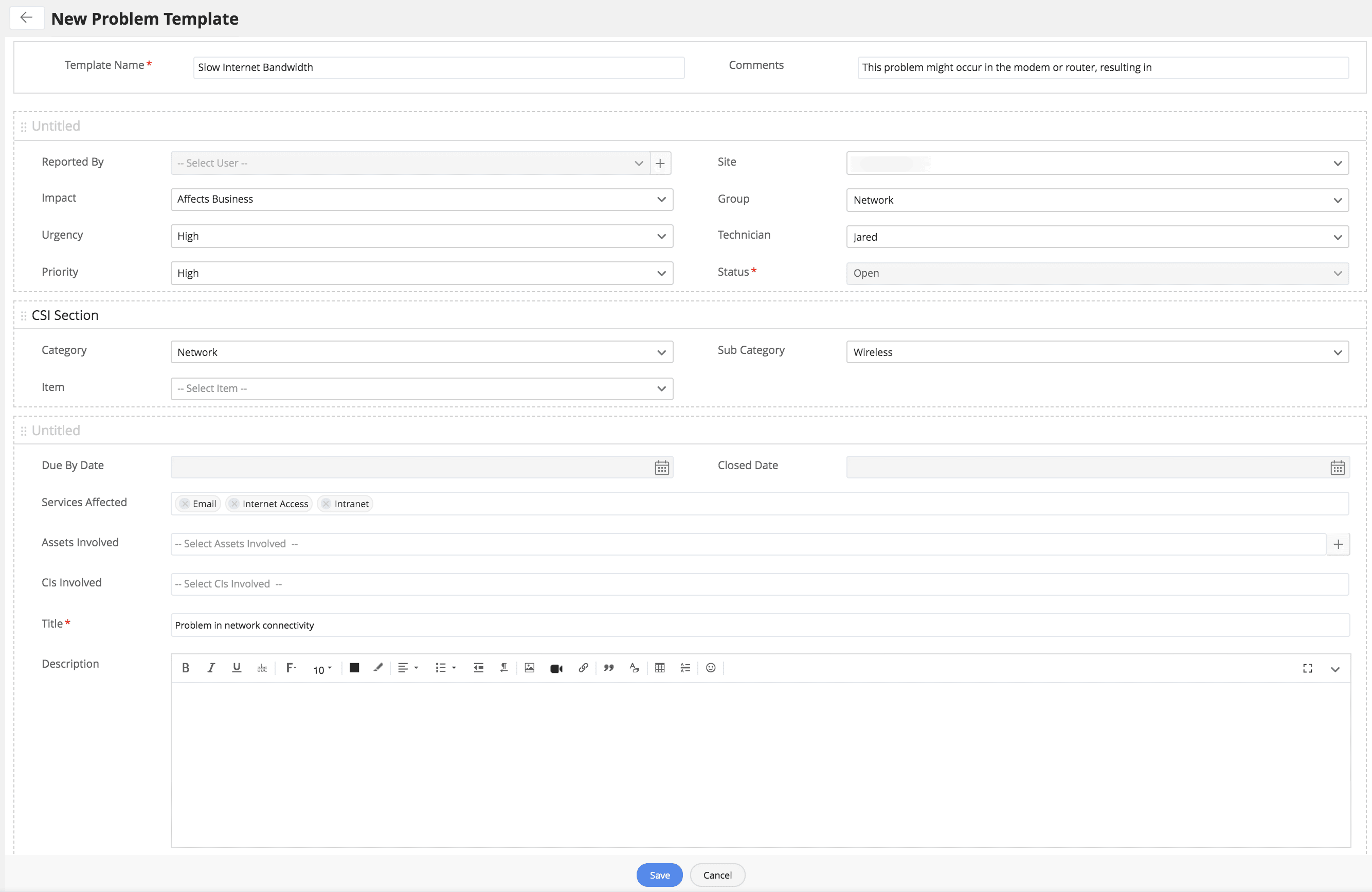 Problem template creation