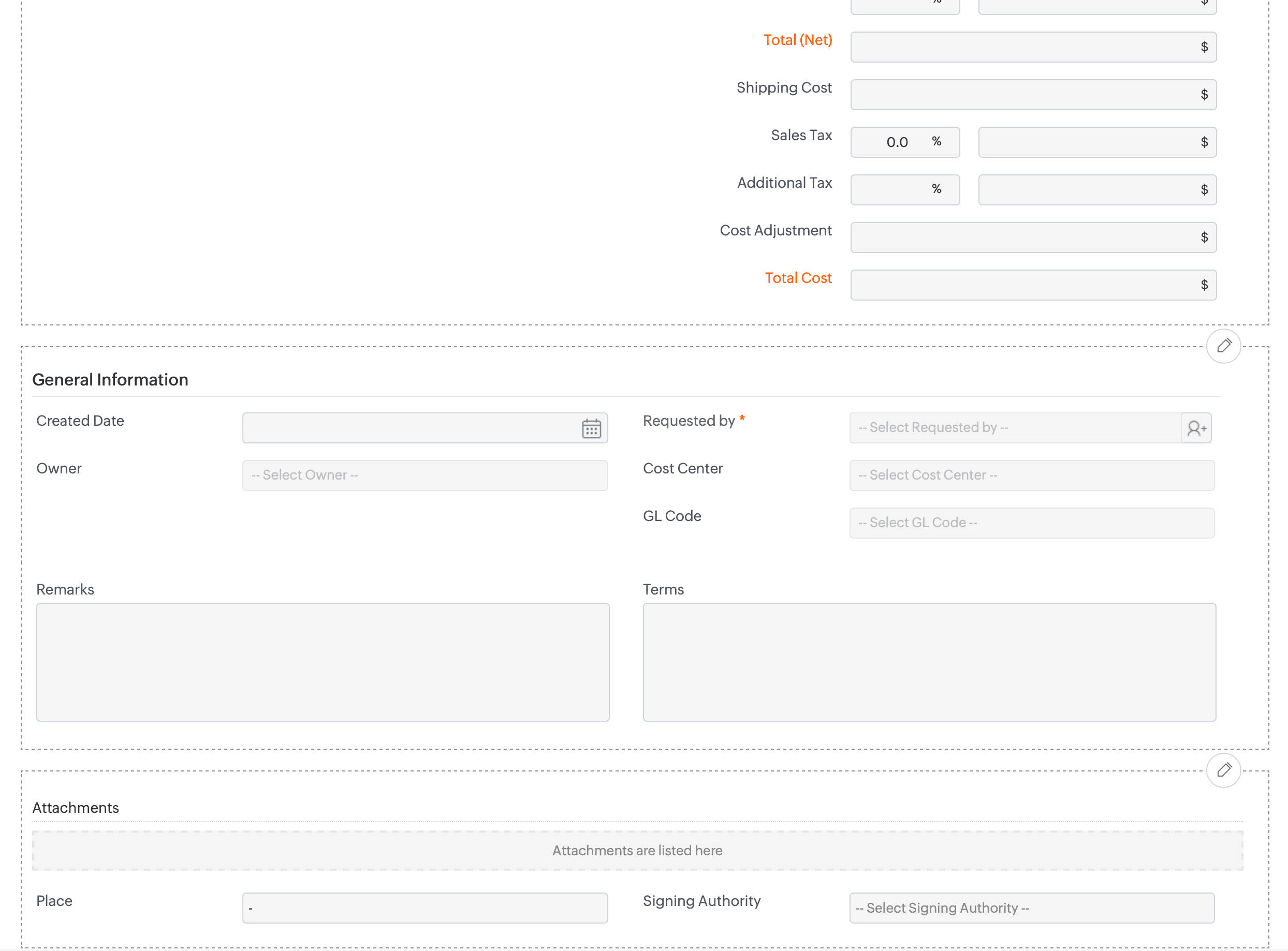 Procurement order management details