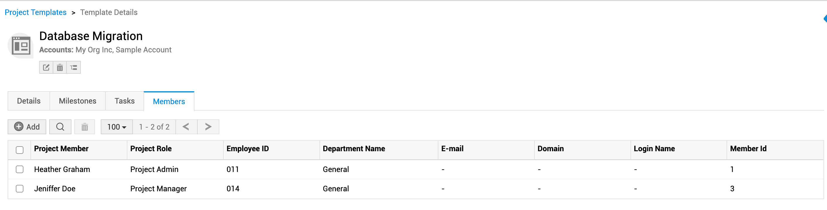 Project template member assignment
