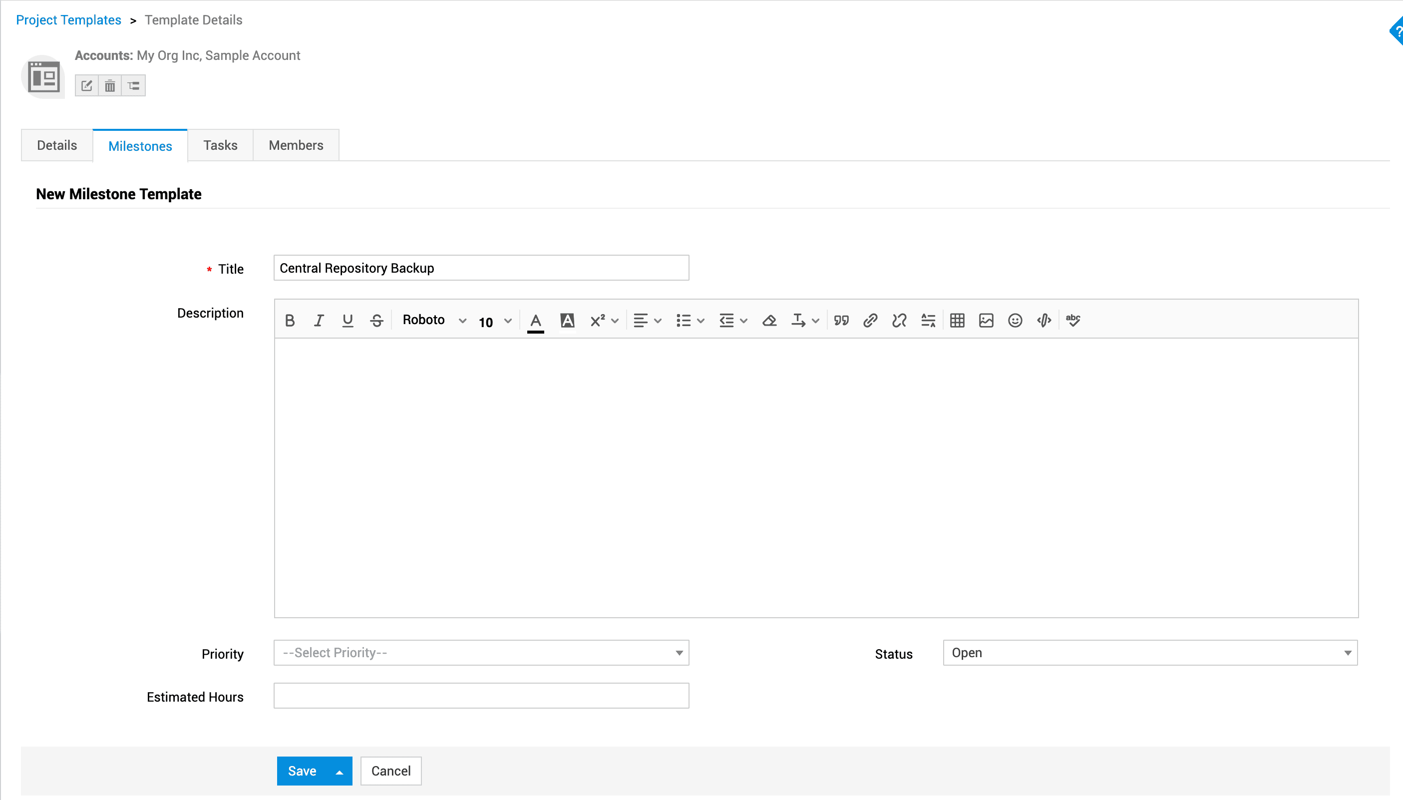 Project template milestone in ServcieDesk Plus MSP