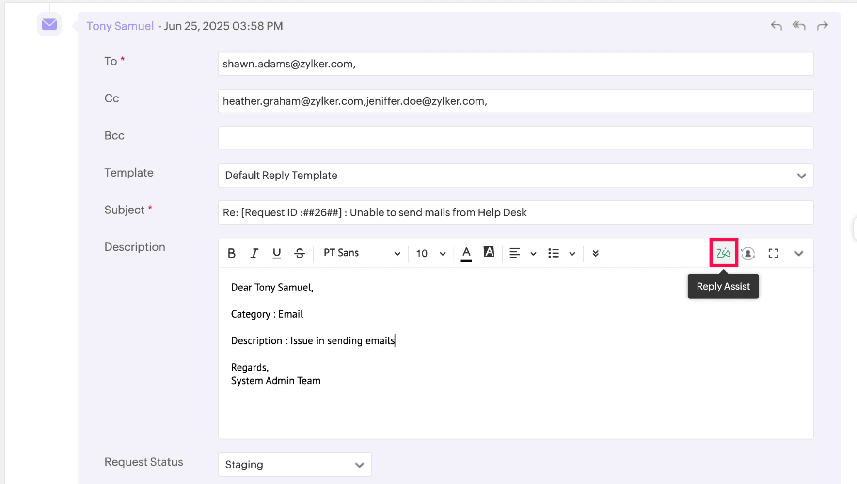 Generative AI reply assist in ServiceDesk Plus MSP