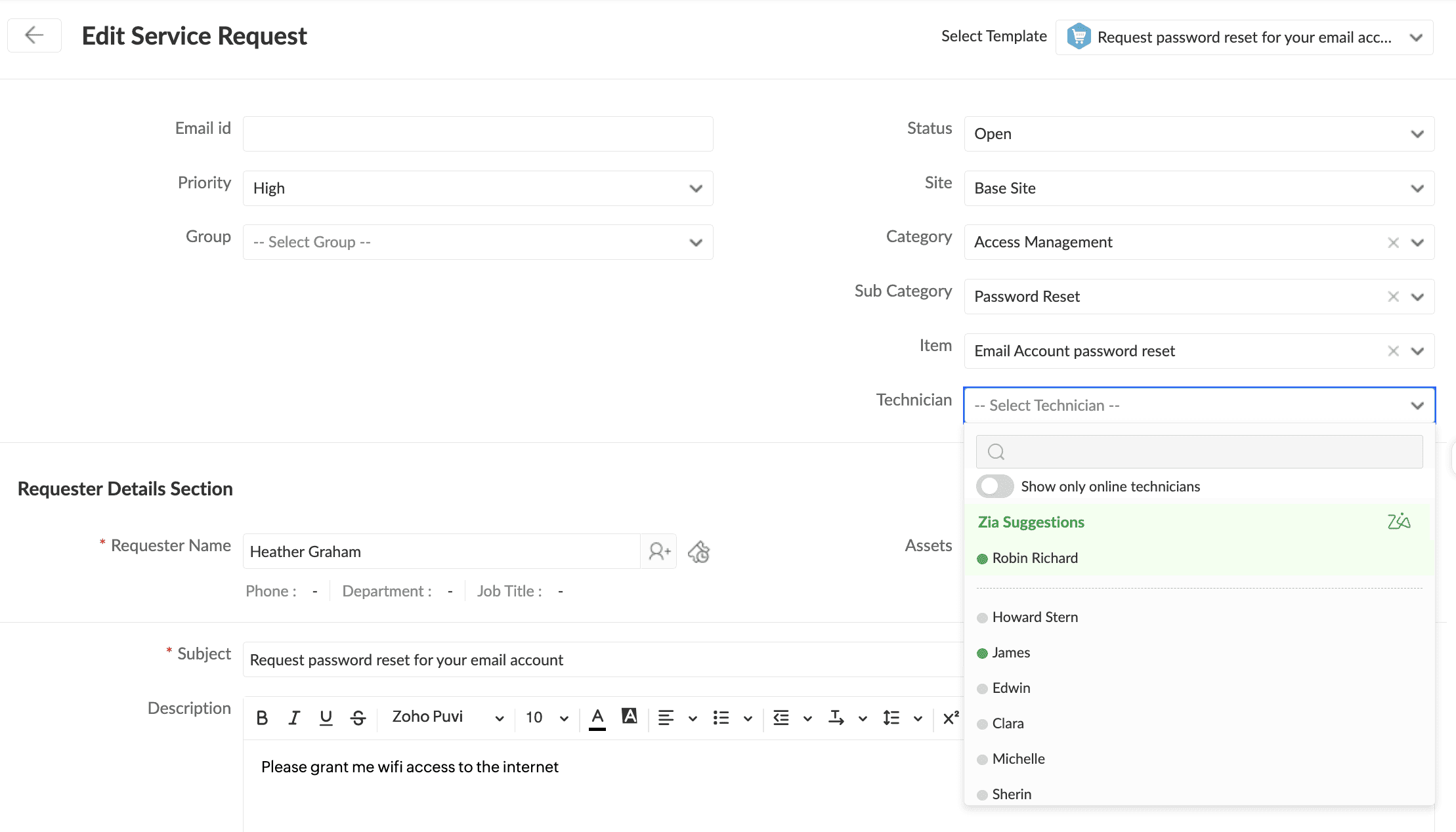 Technician prediction in service request