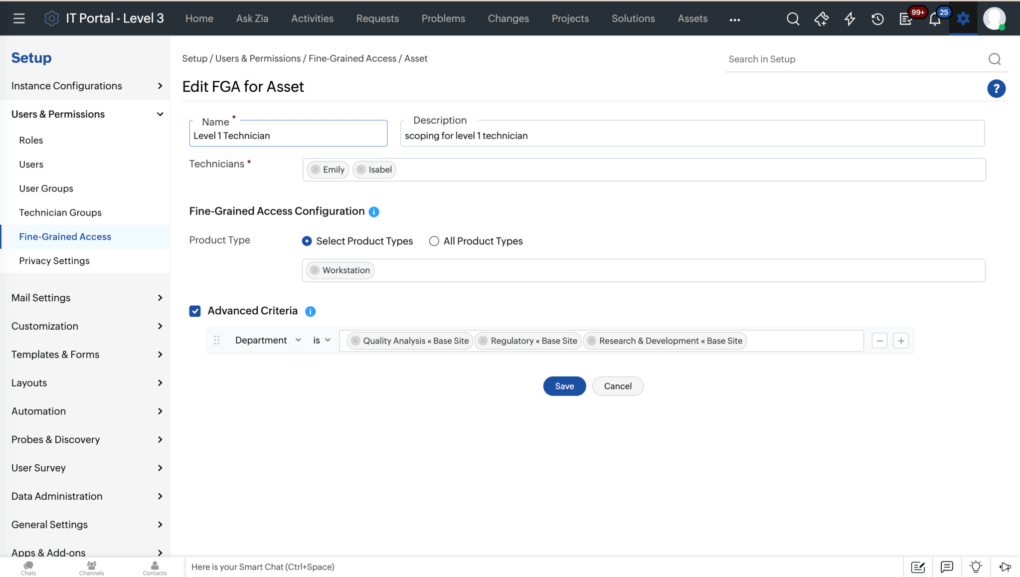 Fine-grained asset and CMDB permissions in ServiceDesk Plus Fine-grained asset and CMDB access control with attribute-level criteria in ServiceDesk Plus