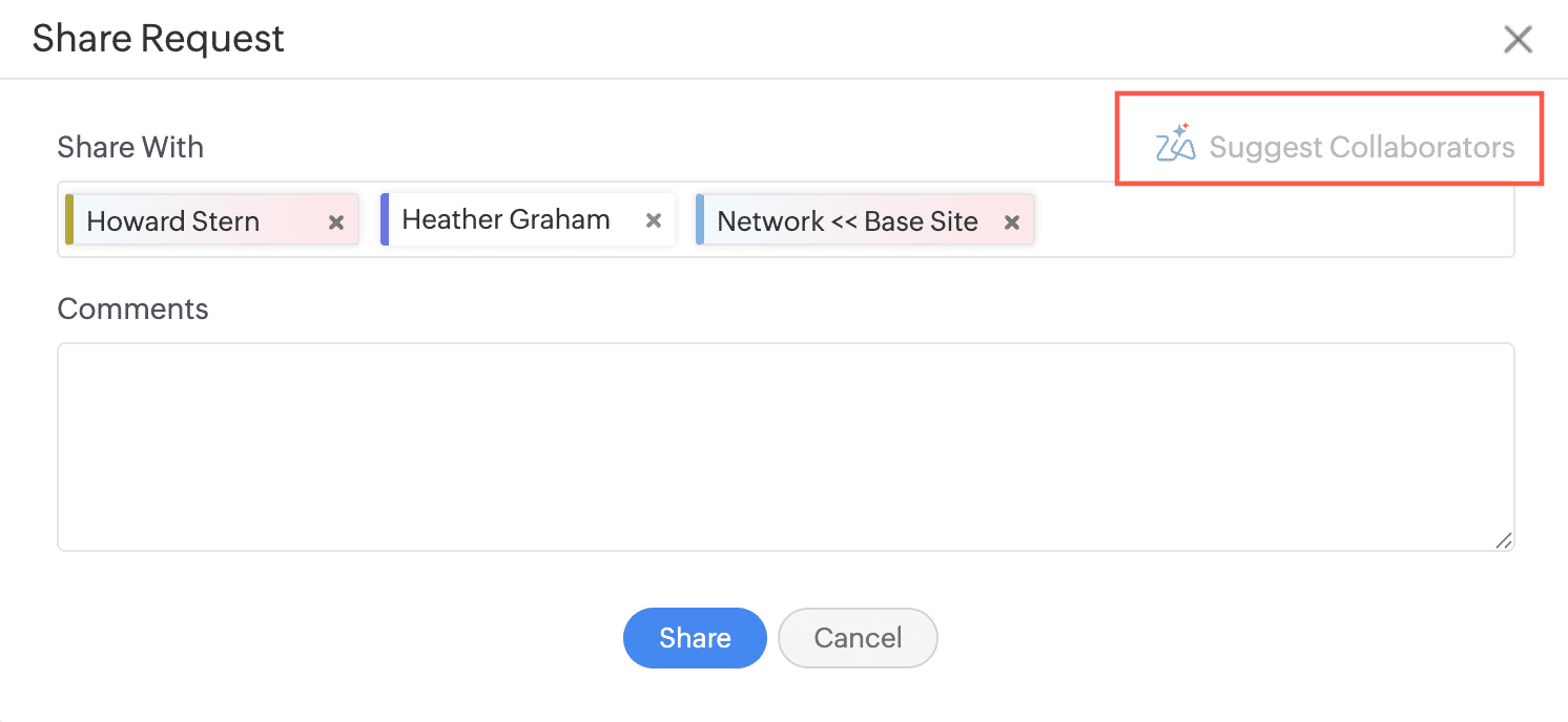 AI-powered collaborator suggestions for shared requests Collaborator Suggestion predicting relevant technicians and groups