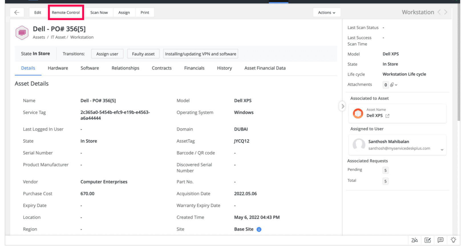 Remote control access in ServiceDesk Plus Remote control access for a workstation in ServiceDesk Plus