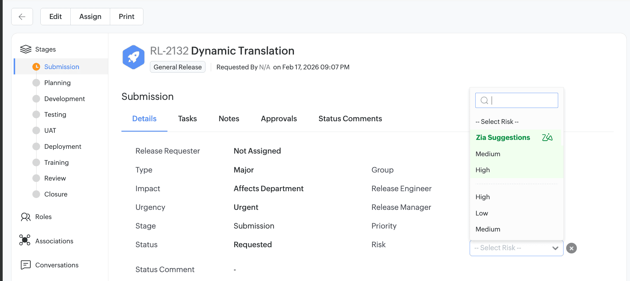 Release risk prediction for change management Risk Prediction panel showing release risk value based on configured filters