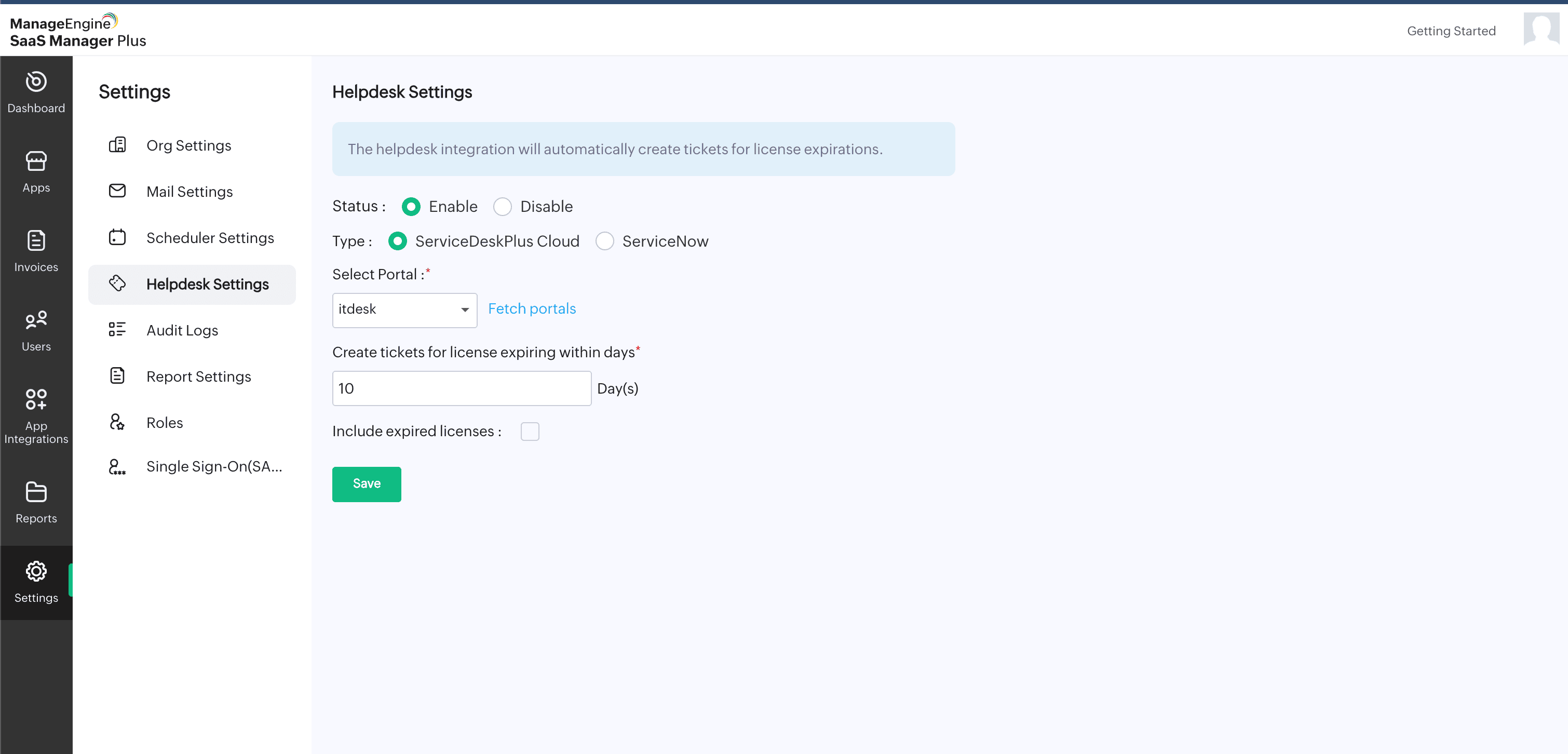 SaaS renewal alerts in ITSM SaaS license renewal alerts generating tickets in ServiceDesk Plus Cloud