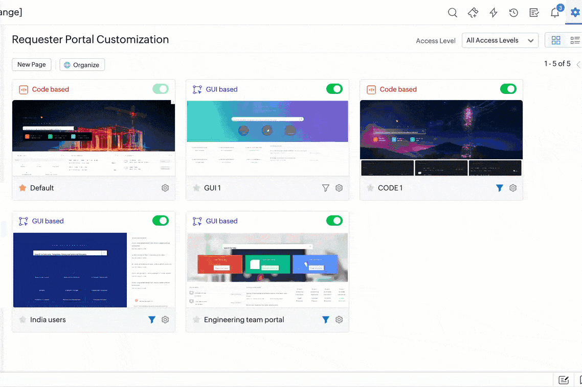 Personalized self-service portal views by user group Self-service portal configuration showing portal visibility