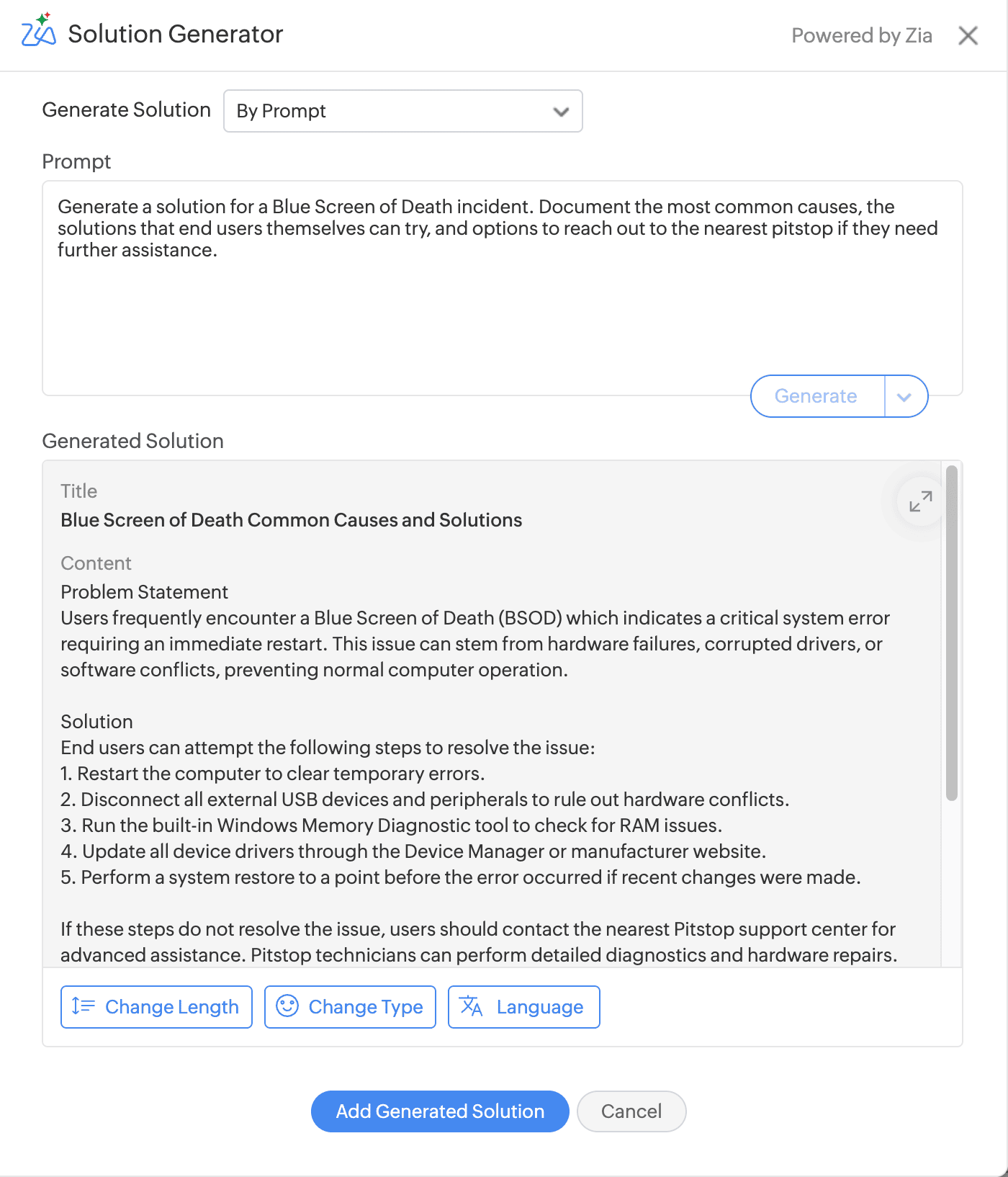 Multilingual solution generation for global knowledge bases Solution Generator showing multilingual solution creation for a knowledge article