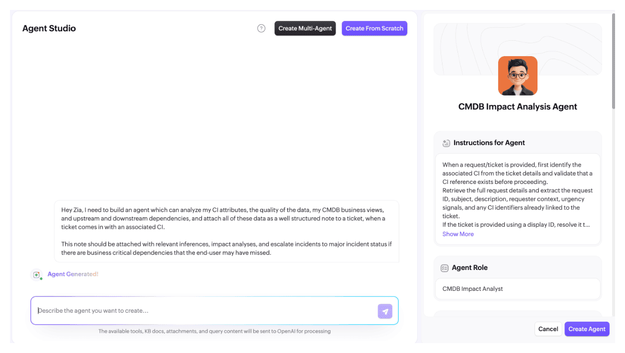 Build custom Zia Agents without coding Zia Agent Studio no-code builder for creating custom agents