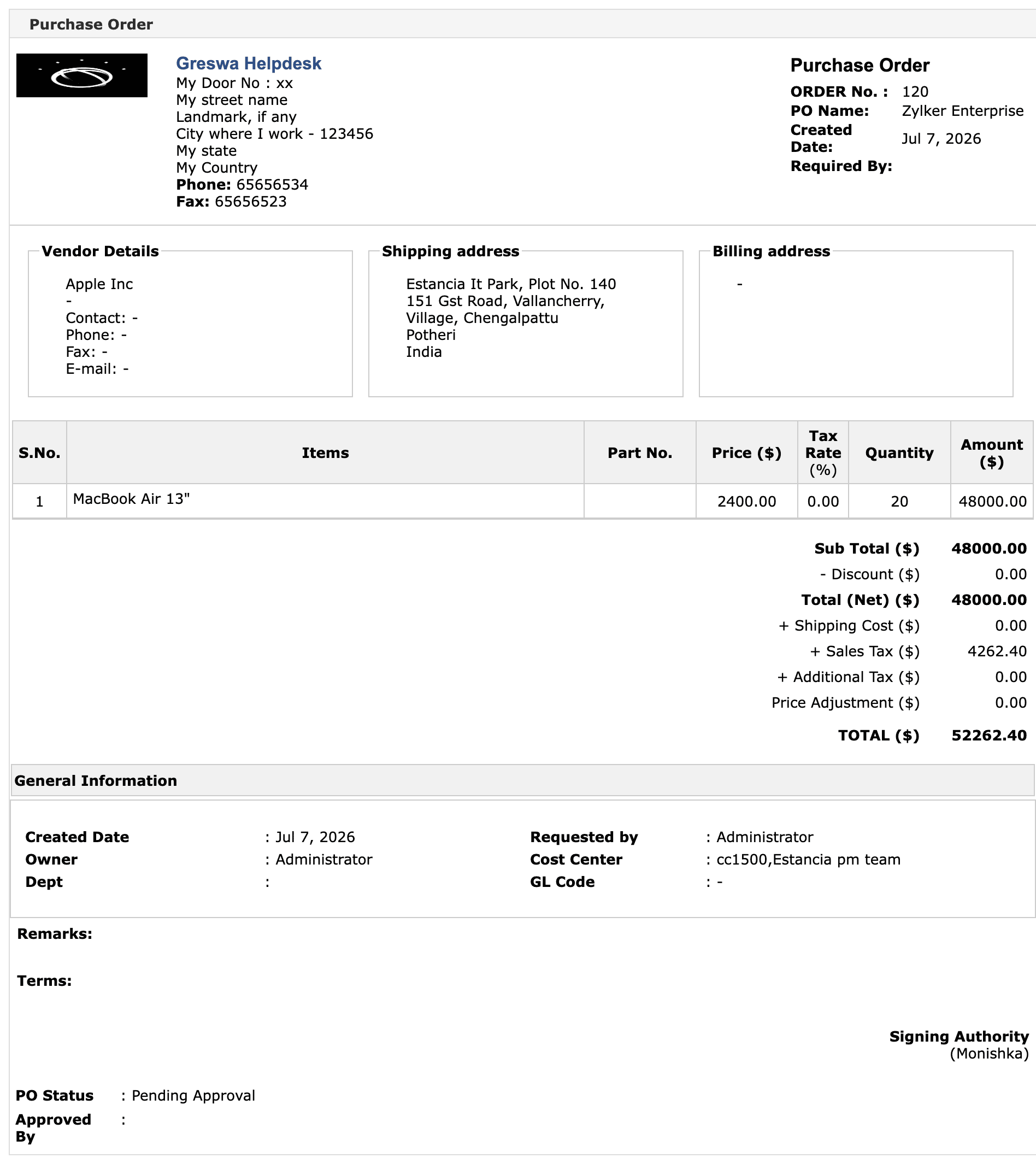 Generating a PO from template in ServiceDesk Plus on-premises Generating a Purchase order using a template in ServiceDesk Plus on-premises