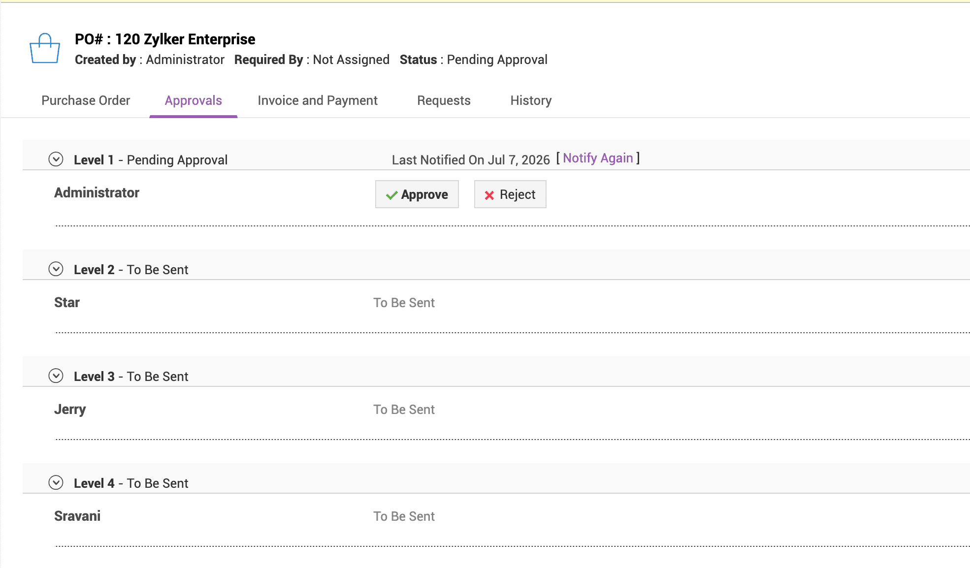 Purchase order multi-stage approval process Multi-stage approval process for a purchase order