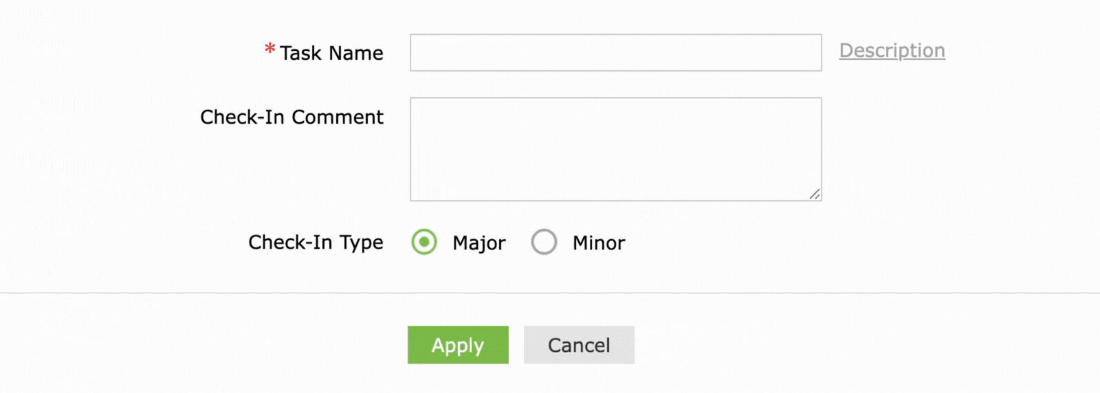 Choosing the major or minor check-in type in SharePoint Manager Plus.