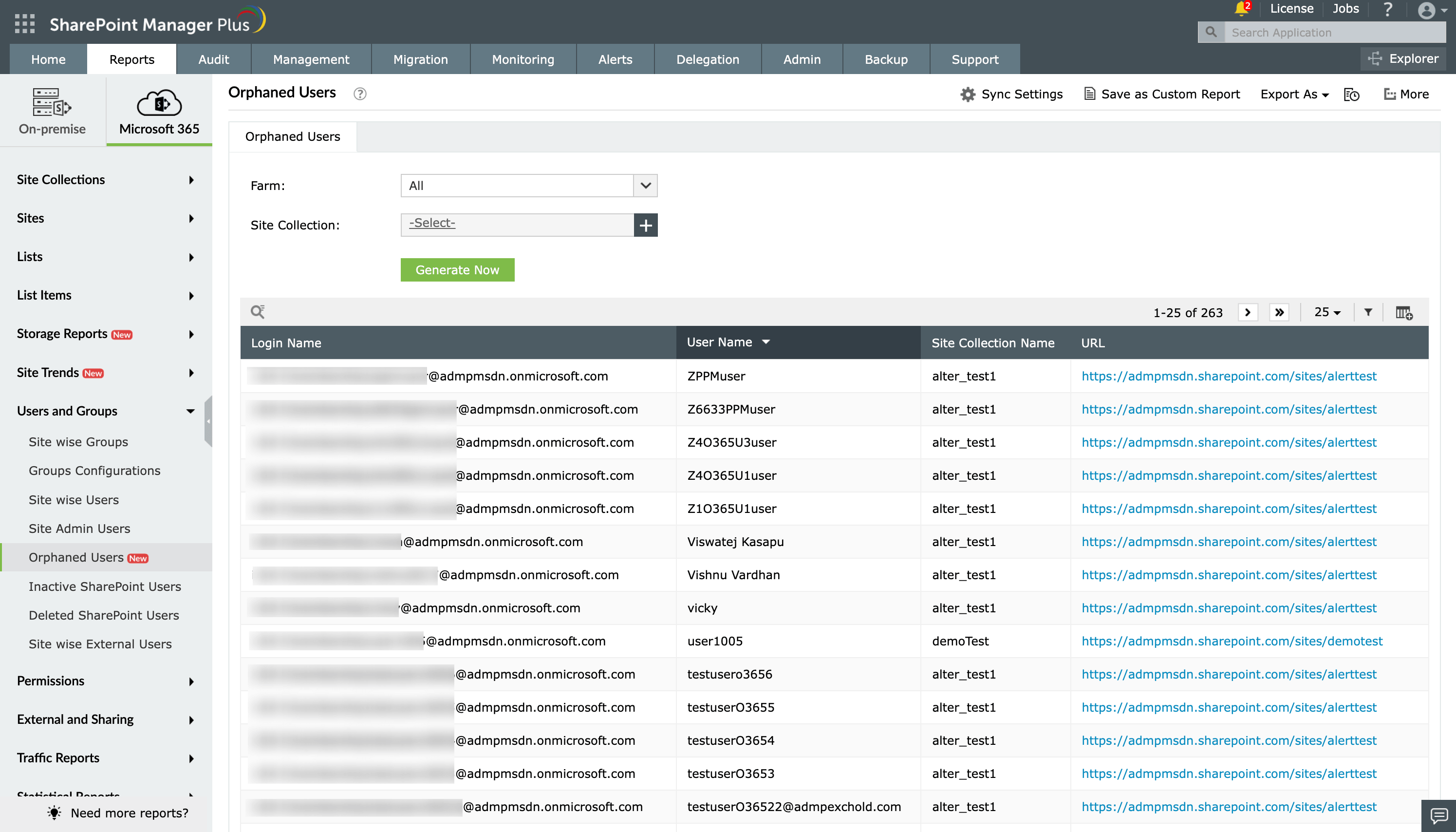 The Orphaned Users report in SharePoint Manager Plus
