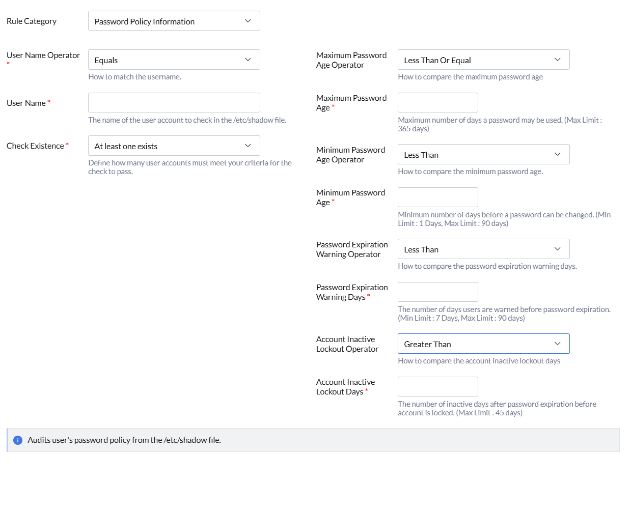 Password Policy Information rule