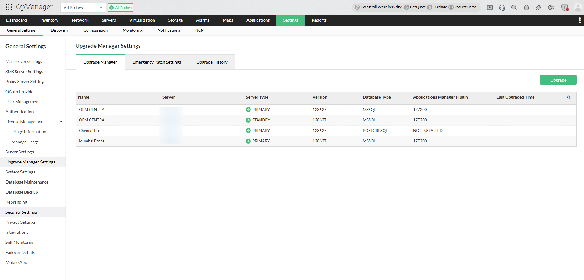 Enhanced smart upgrade for OpManager EE: Upgrade Manager Page