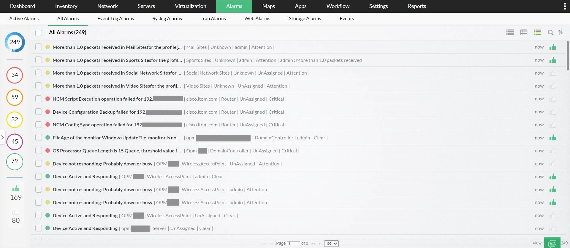 Uptime monitoring in OpManager: 