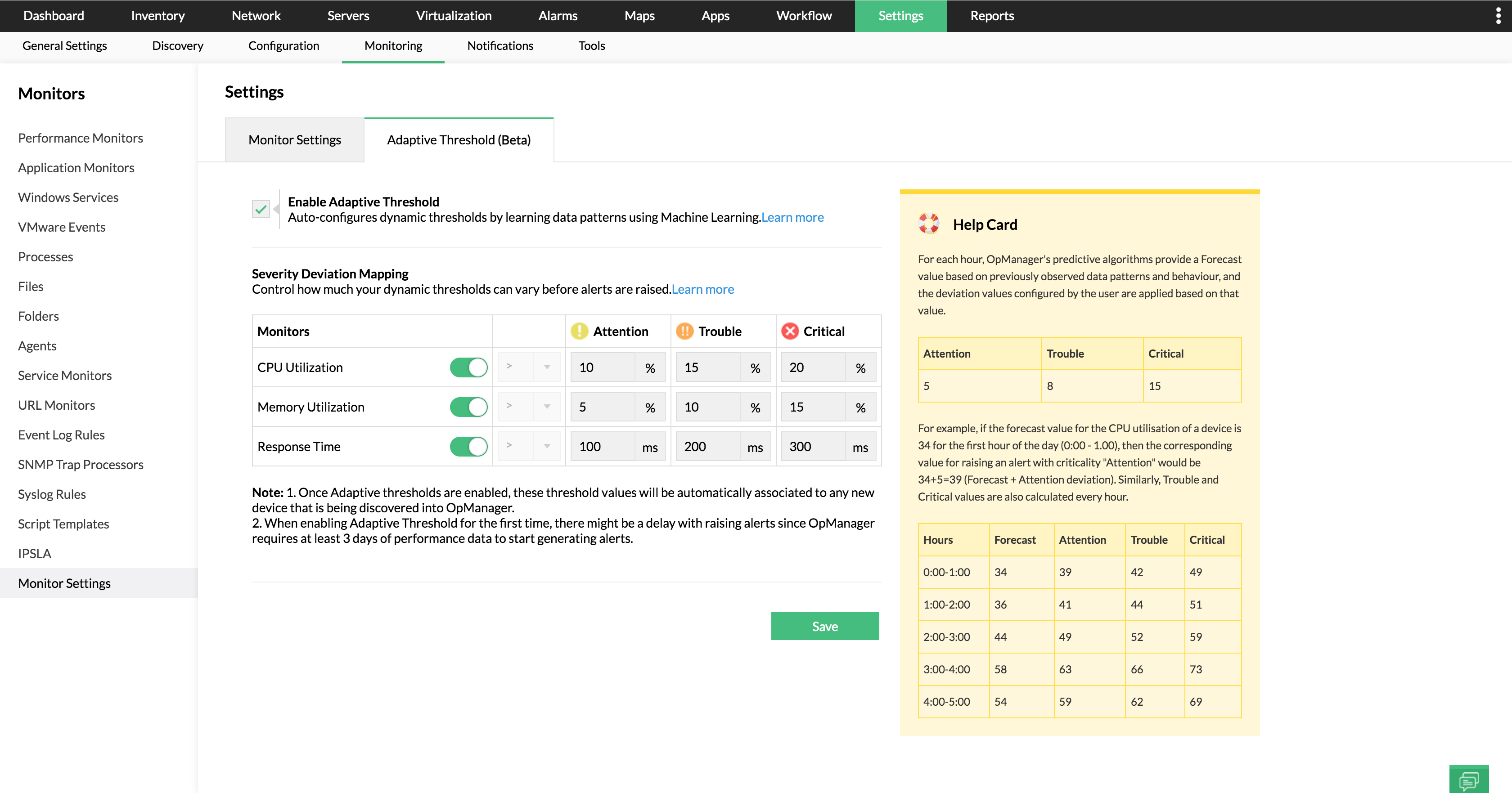 Server Adaptive Threshold Metric Server Management - ManageEngine OpManager