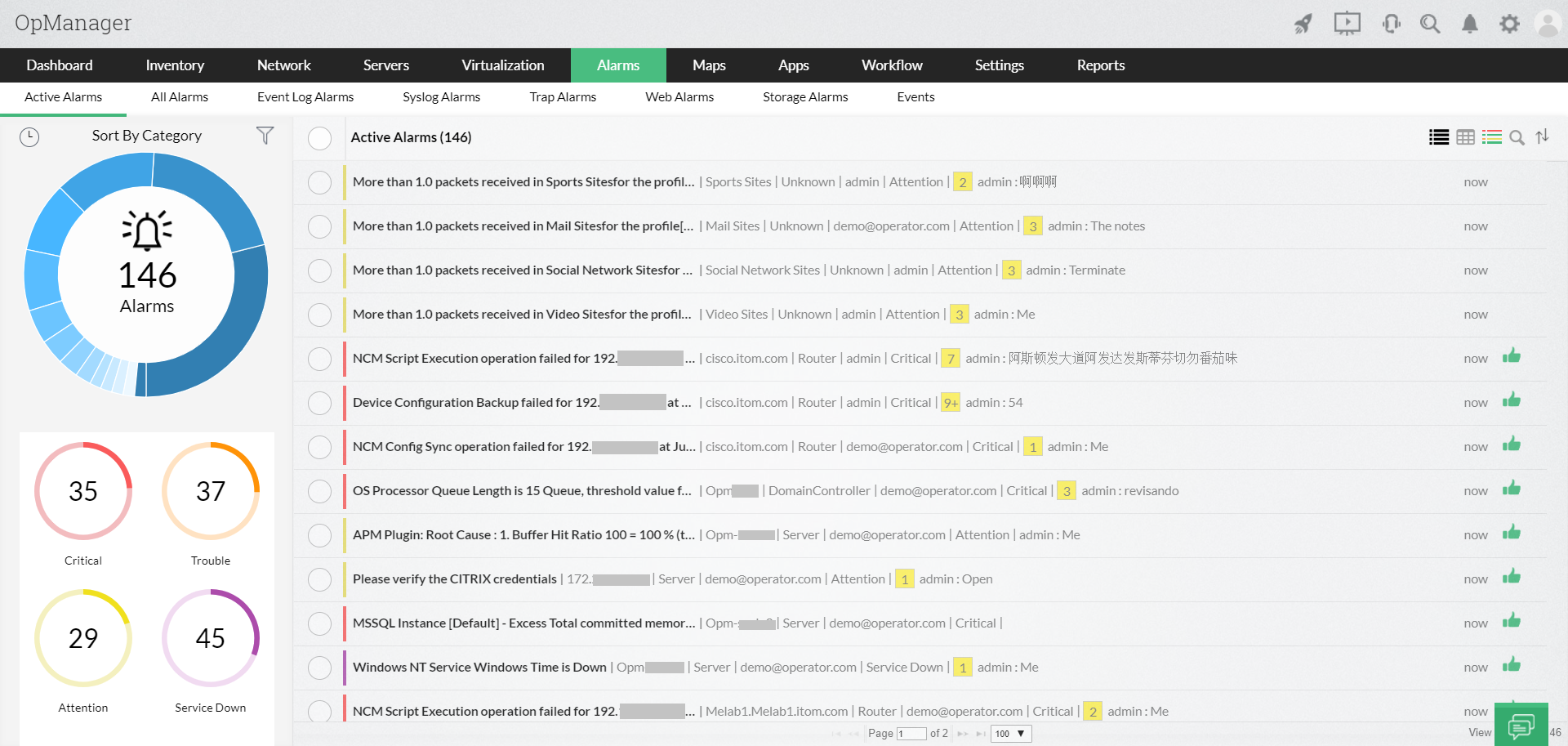 Enterprise network monitoring by OpManager: DAlarms