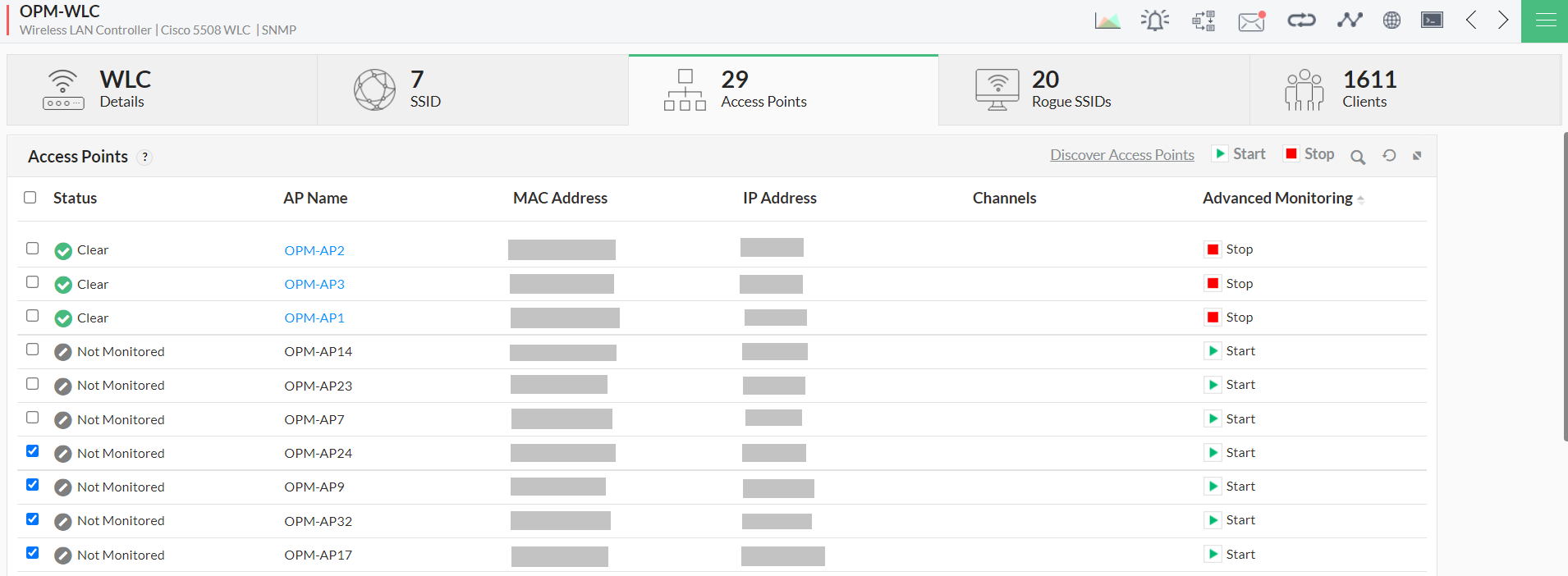 WLC monitoring in OpManager: Advanced monitoring of Cisco WLC access points