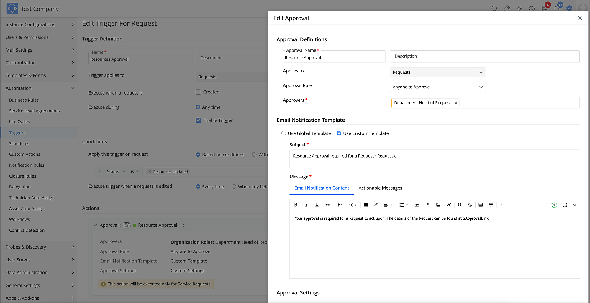 global approval settings