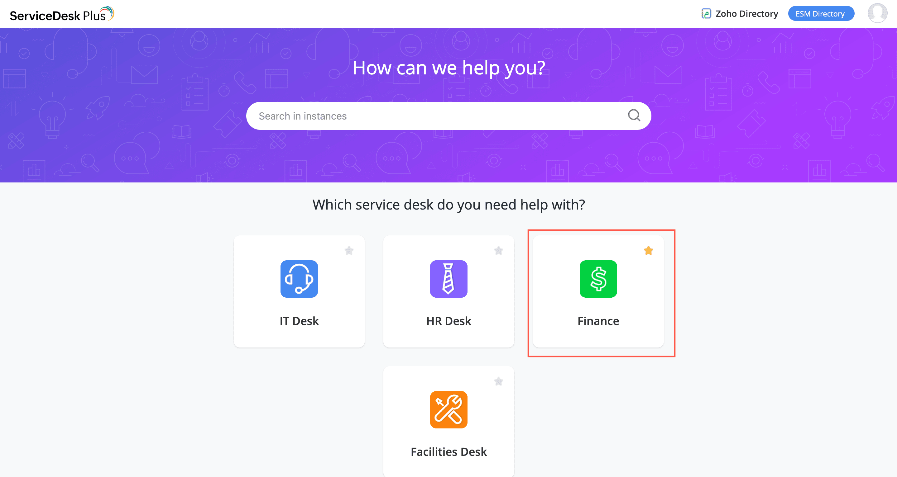 Finance Help Desk Instance