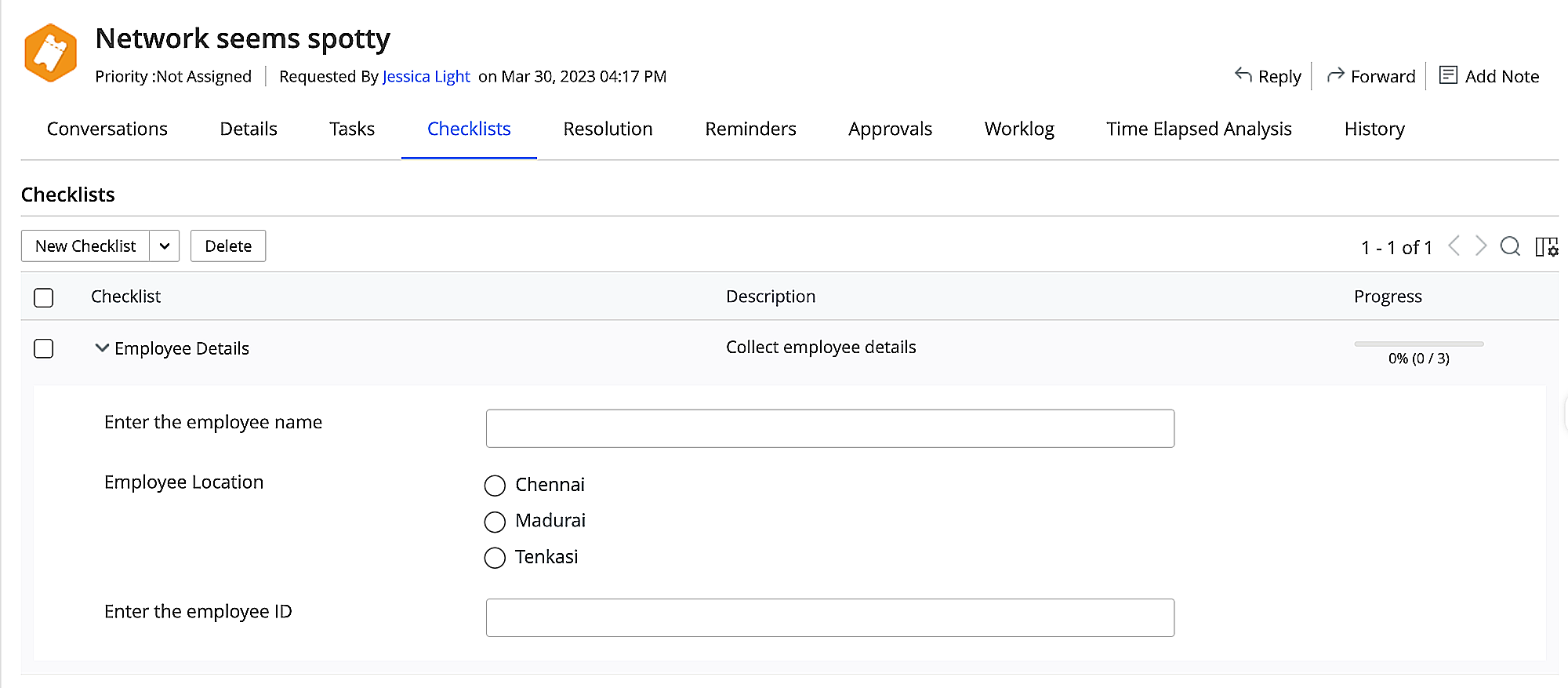 Manage Checklists in Requests