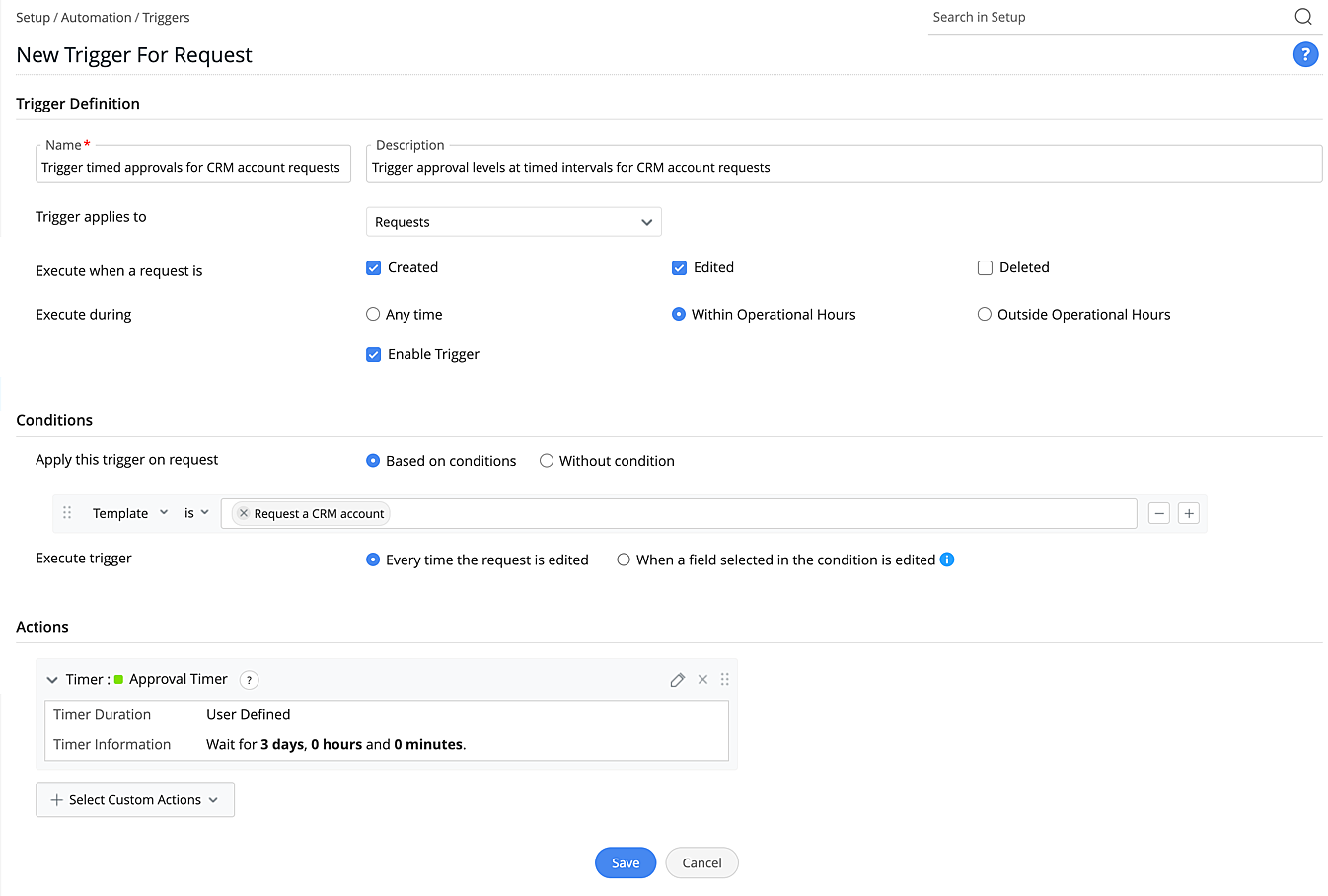 Timer associated in triggers