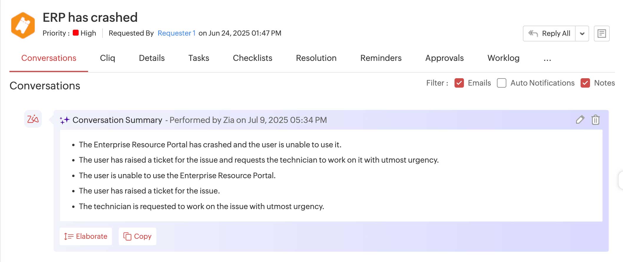 Conversation summary feature