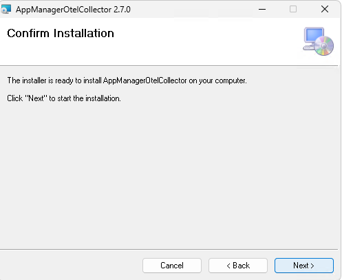 APM Insight OTel Collector installation wizard - Confirm installation