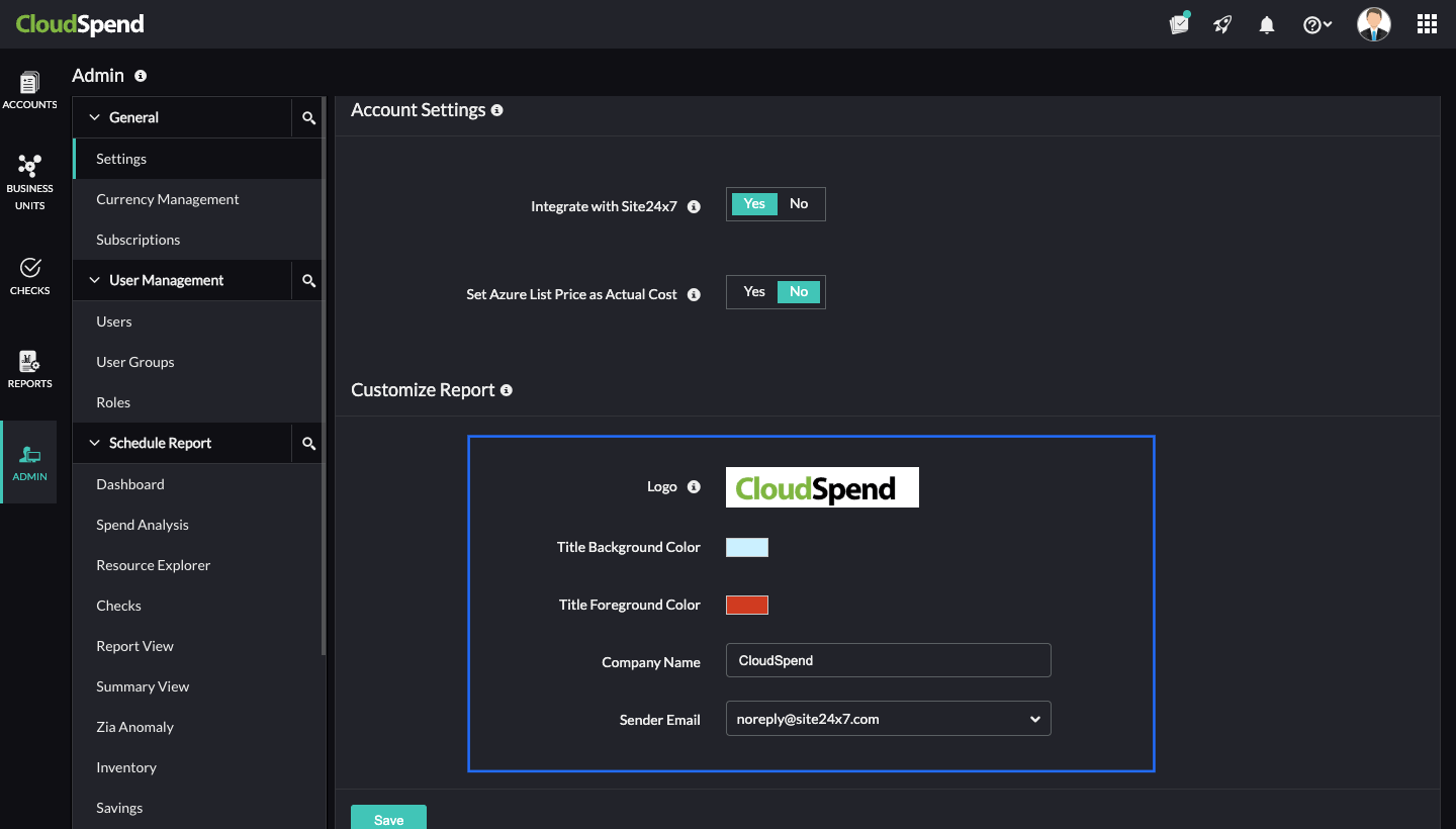 CloudSpend Customize Report