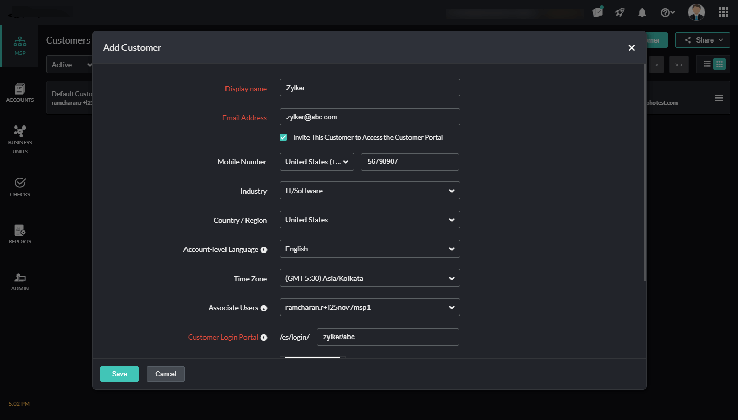 Add Customer Page Add Customer page
