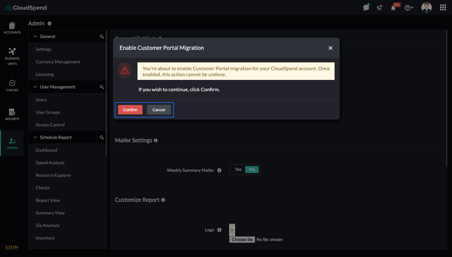 Confirm Customer Portal migration Confrim migration