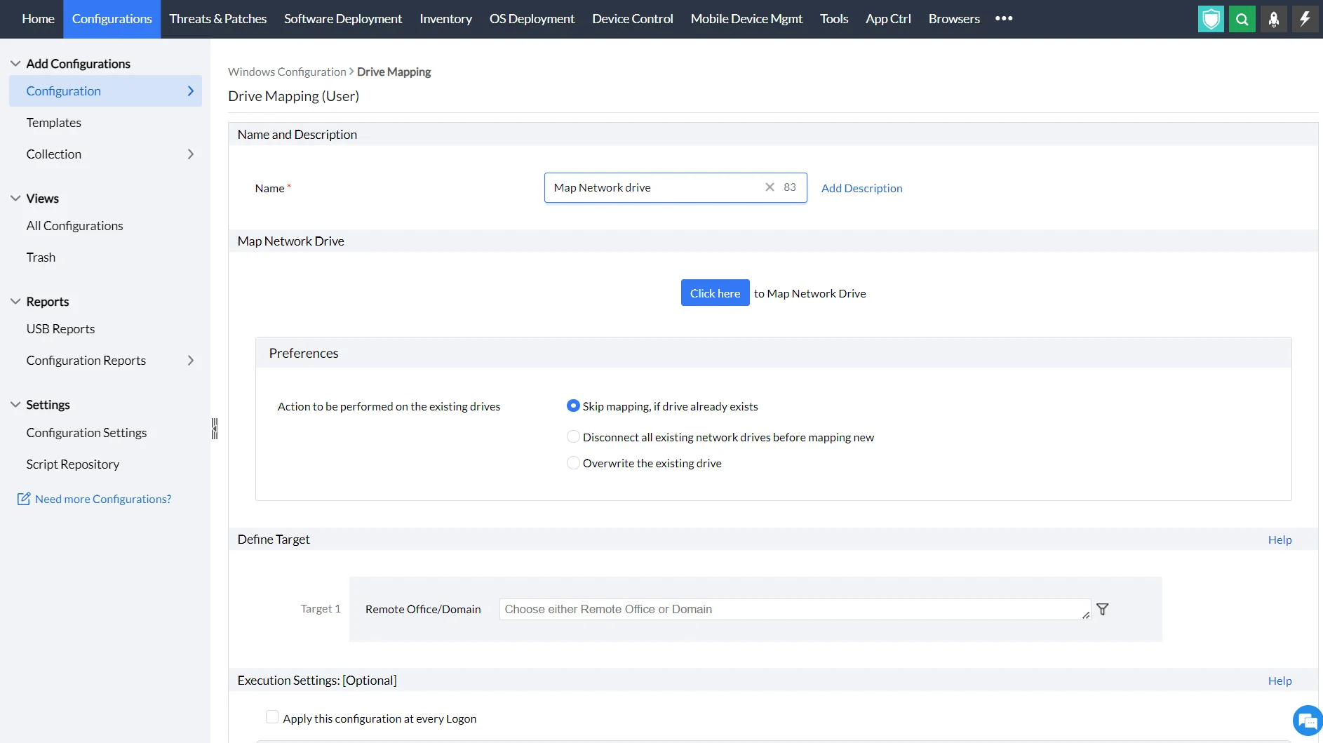 Mapping a network drive in Endpoint Central Mapping a network drive in Endpoint Central
