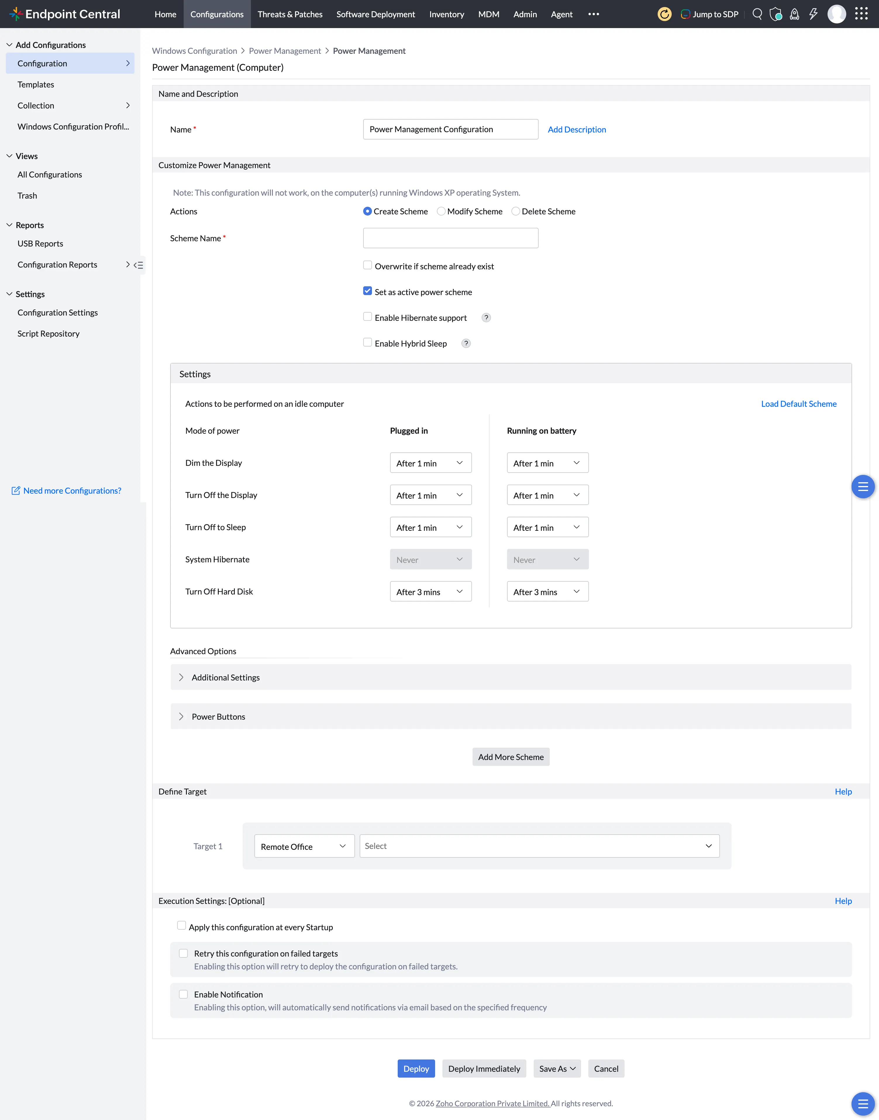 Power Management Create Scheme - Endpoint Central Power Management Create Scheme - Endpoint Central