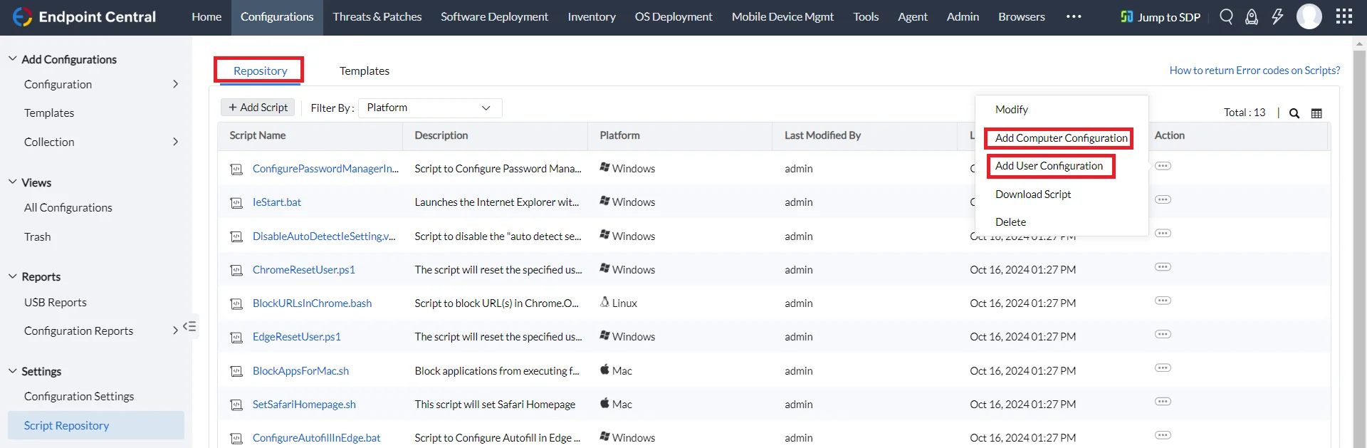 script template-add to repository