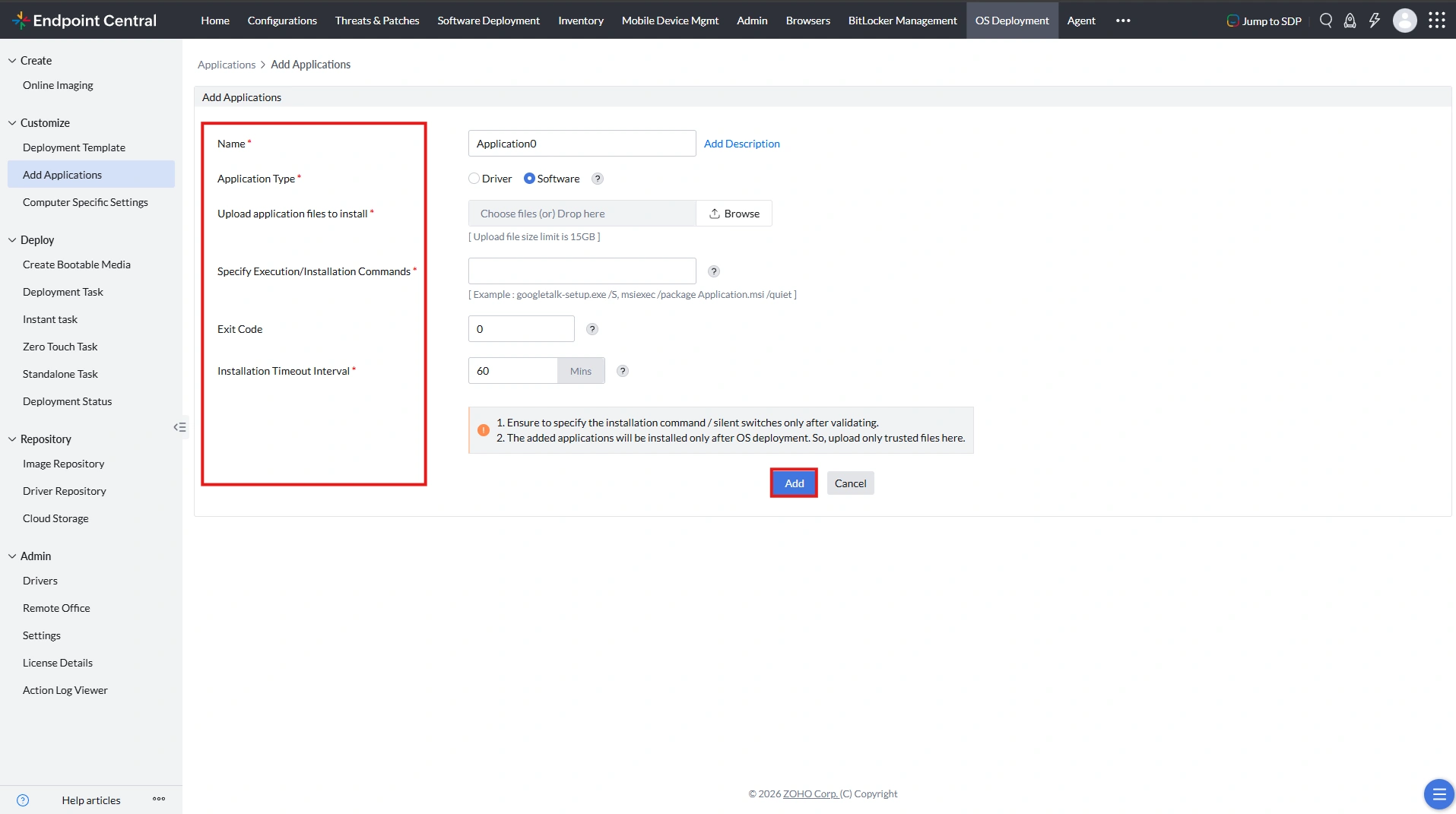 add-applications-nav Navigation option for adding applications