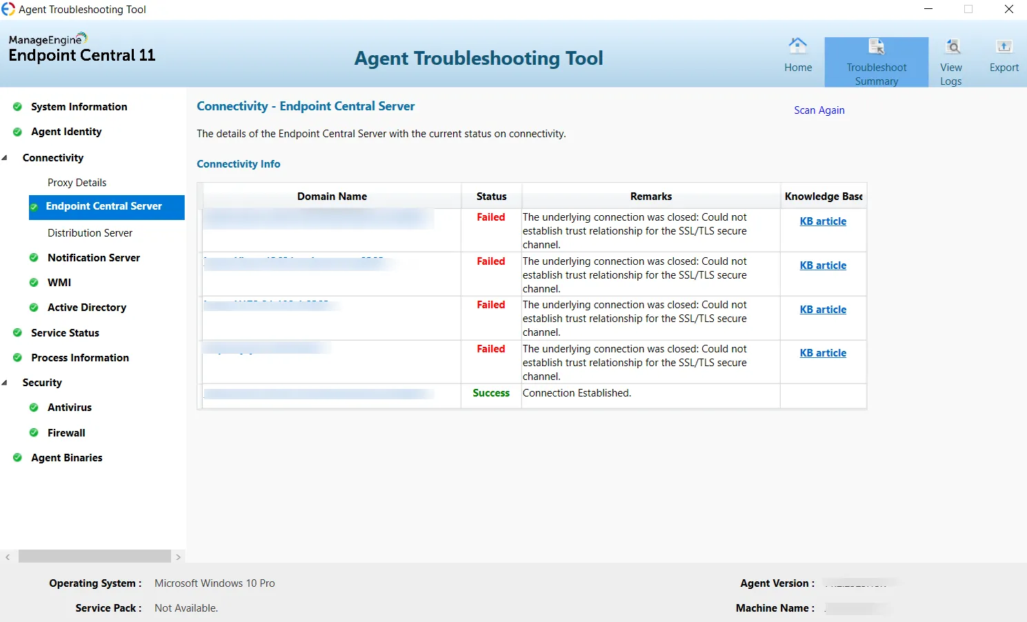 Distribution Server Status in Troubleshooting Tool Distribution Server Status in Troubleshooting Tool