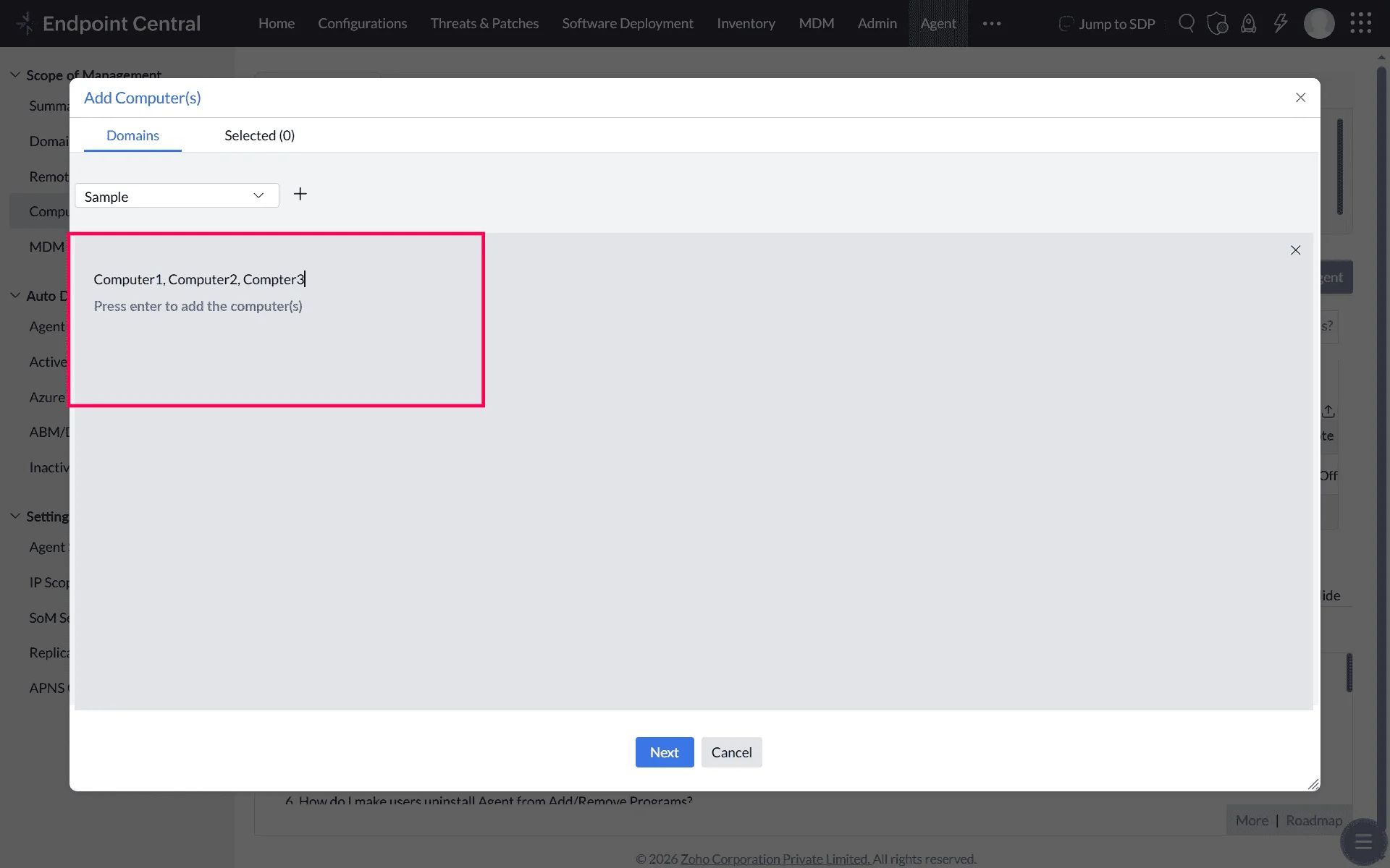 Select Remote Office for Manual Addition Select Remote Office for Manual Addition