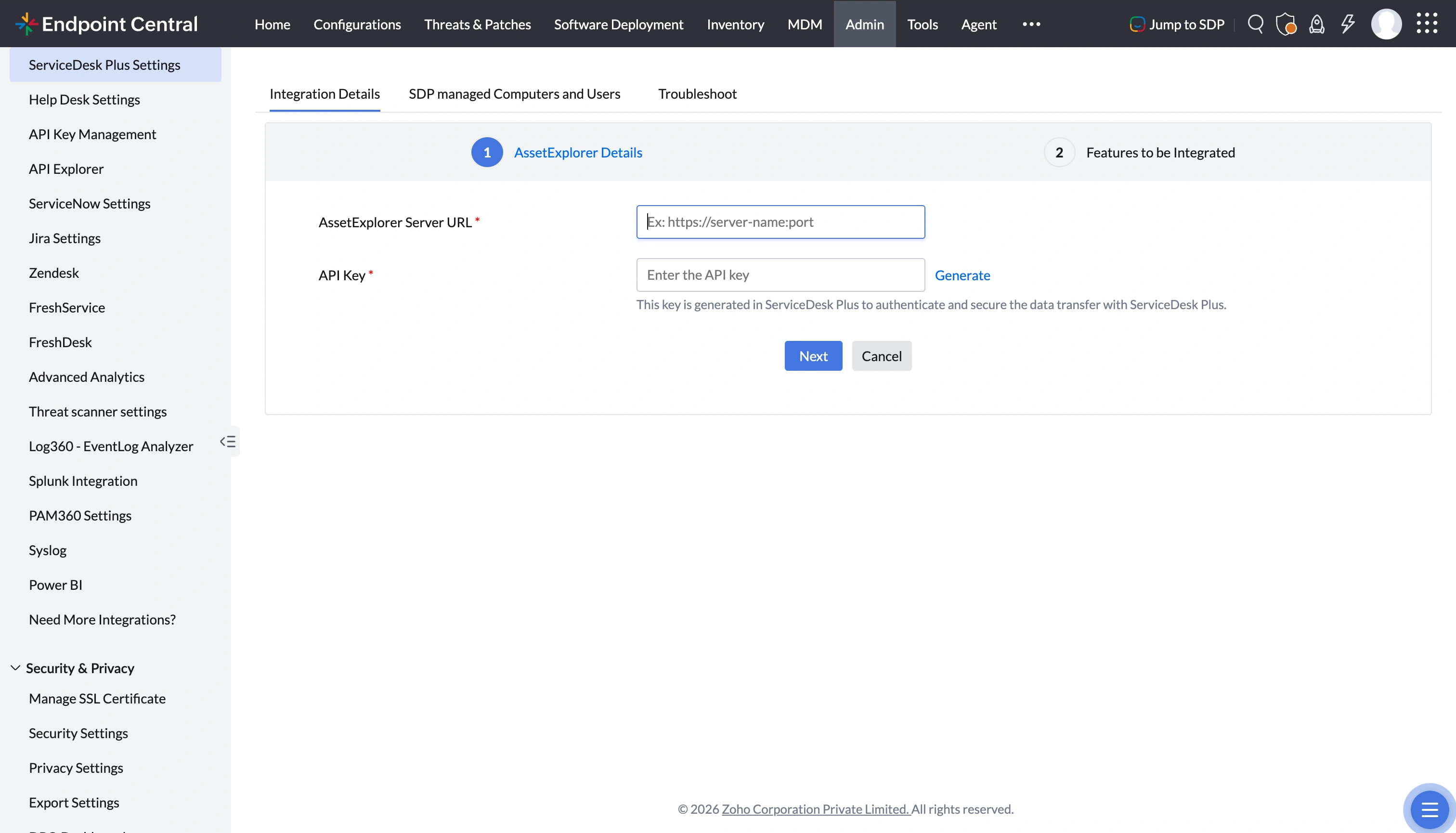 Enter AssetExplorer URL and API Key Enter AssetExplorer URL and API Key