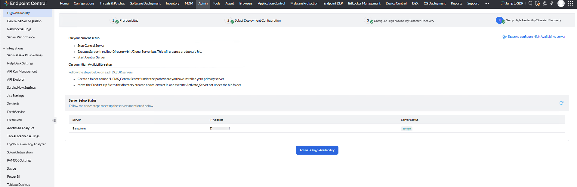 Server Setup Status — DR server 2node, Success