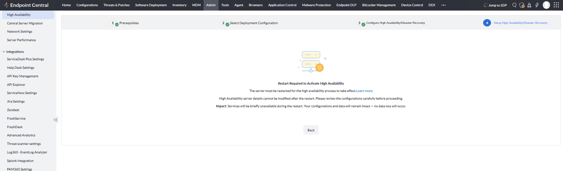 Restart Required to Activate High Availability