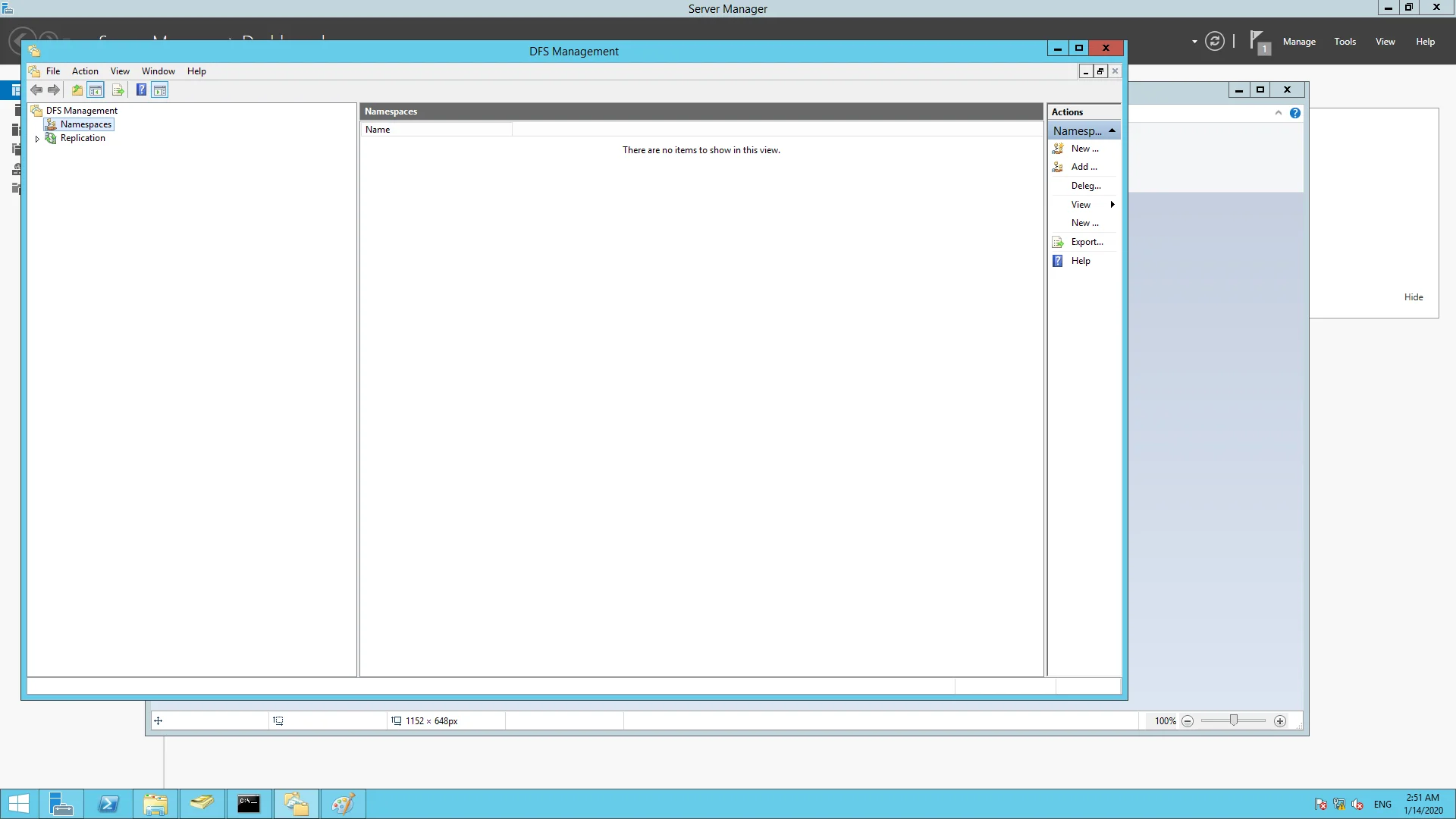 Navigating to Namespaces under DFS Management. Navigating to Namespaces under DFS Management.
