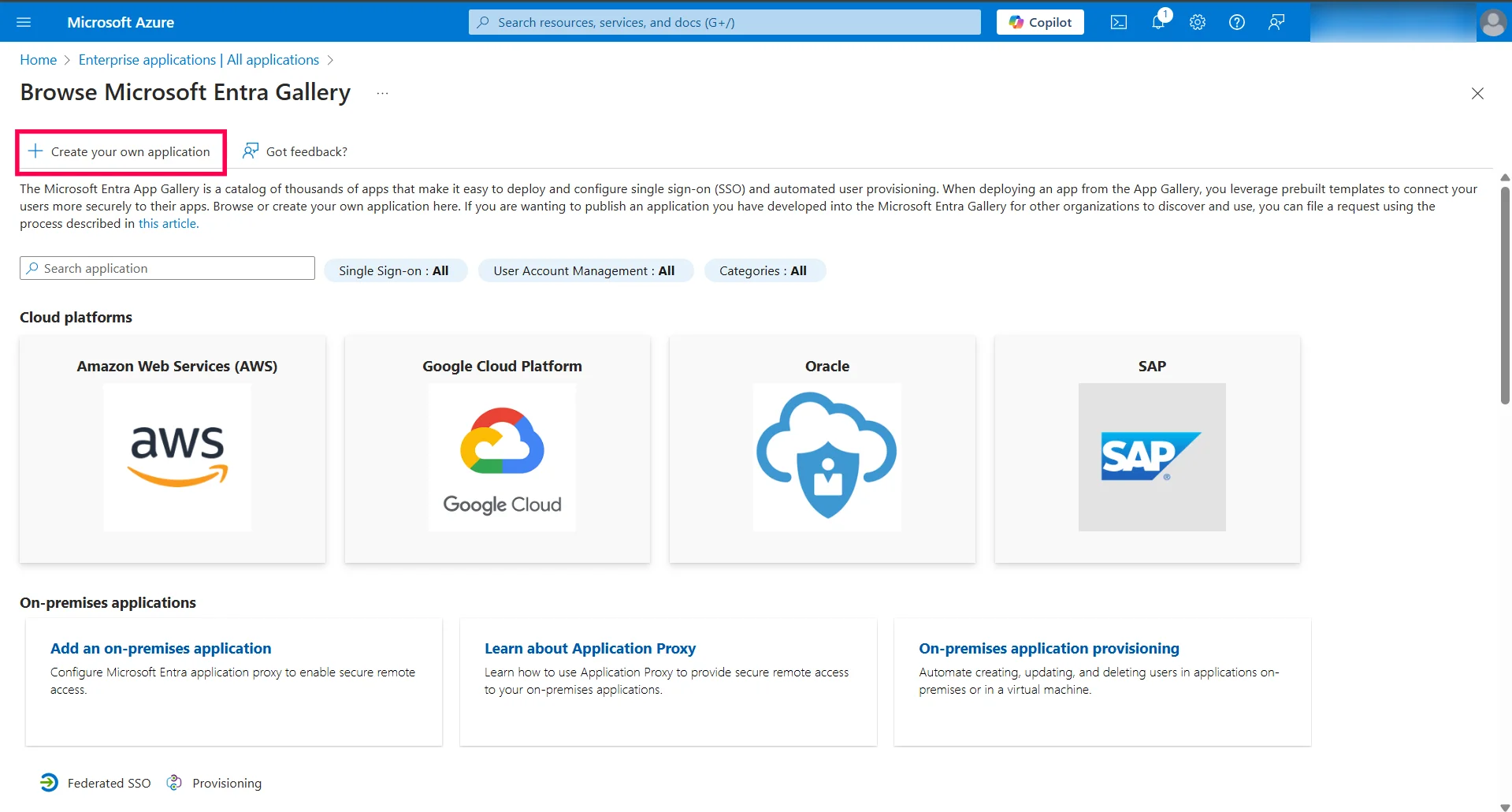 SAML Authentication settings for Azure Azure Create your own application